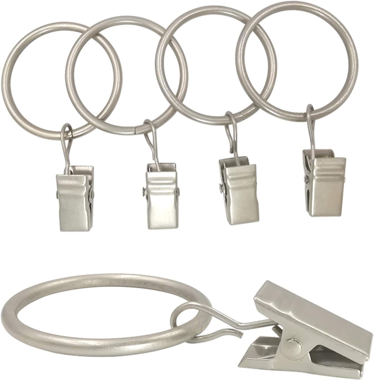 40 Pack Matte Silver Curtain Rings with Clips, Fits 1″ Rods, 1.26″ Diameter