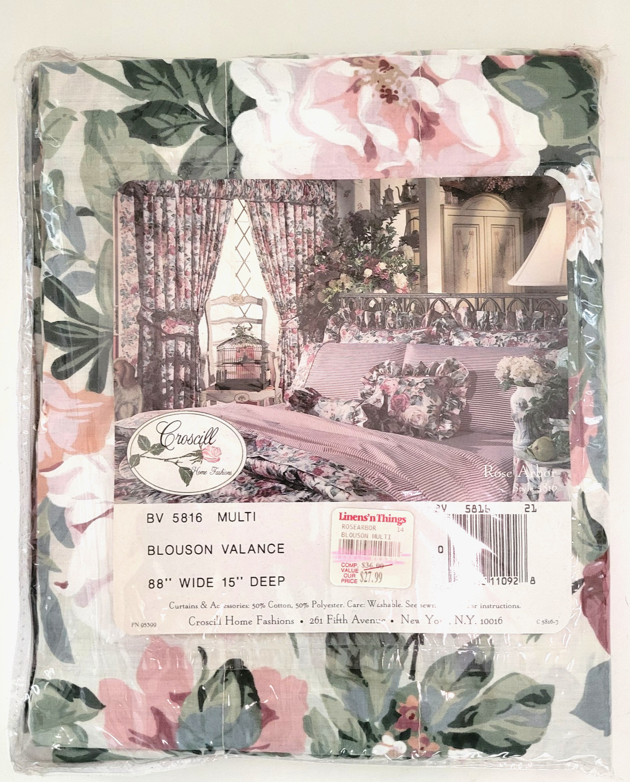 1 NEW Croscill Blouson Valance Floral Roses 88″ x 15″