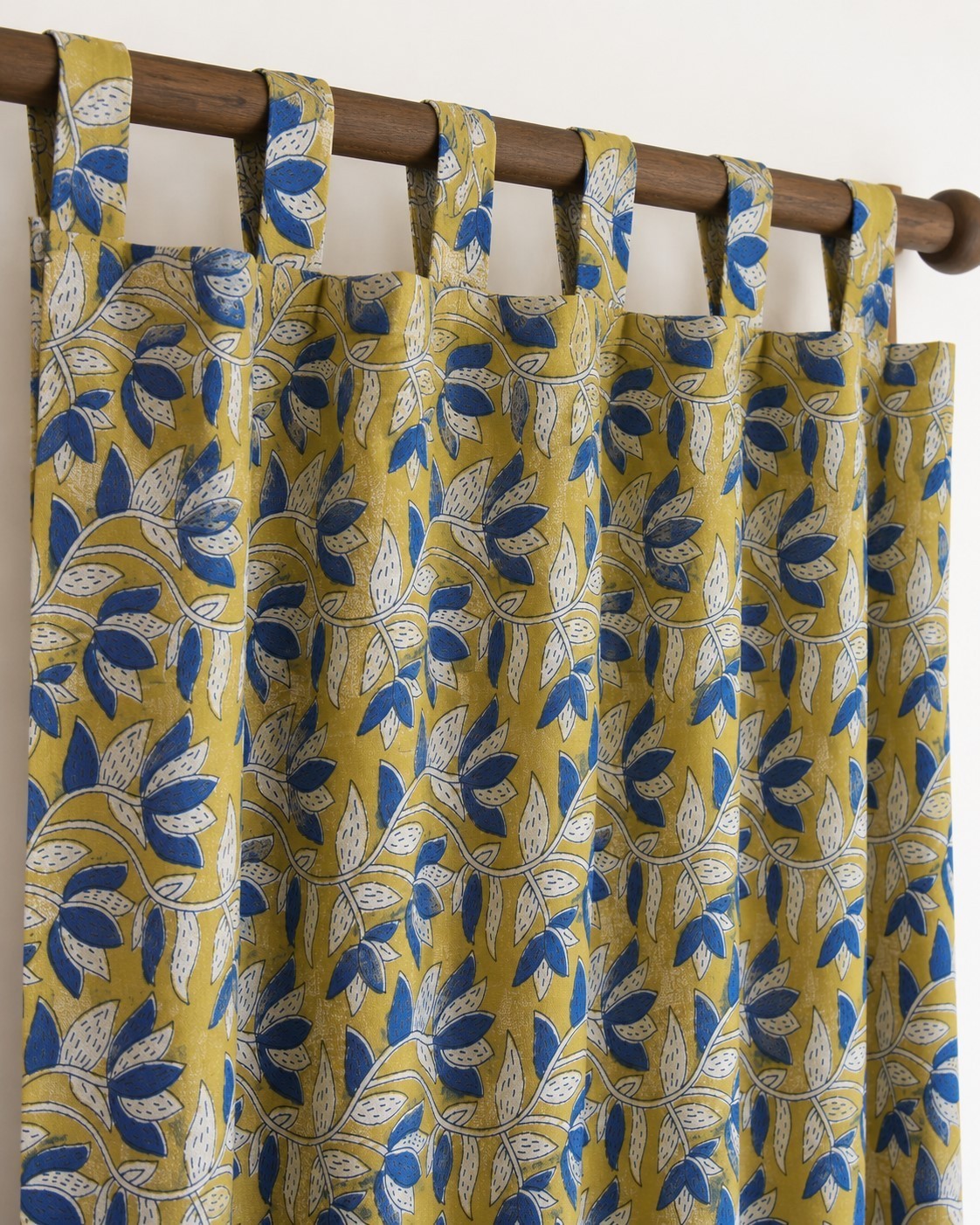 Hand Block Print Cotton Curtains, Blue Floral Tab Top Drapes, Boho Farmhouse