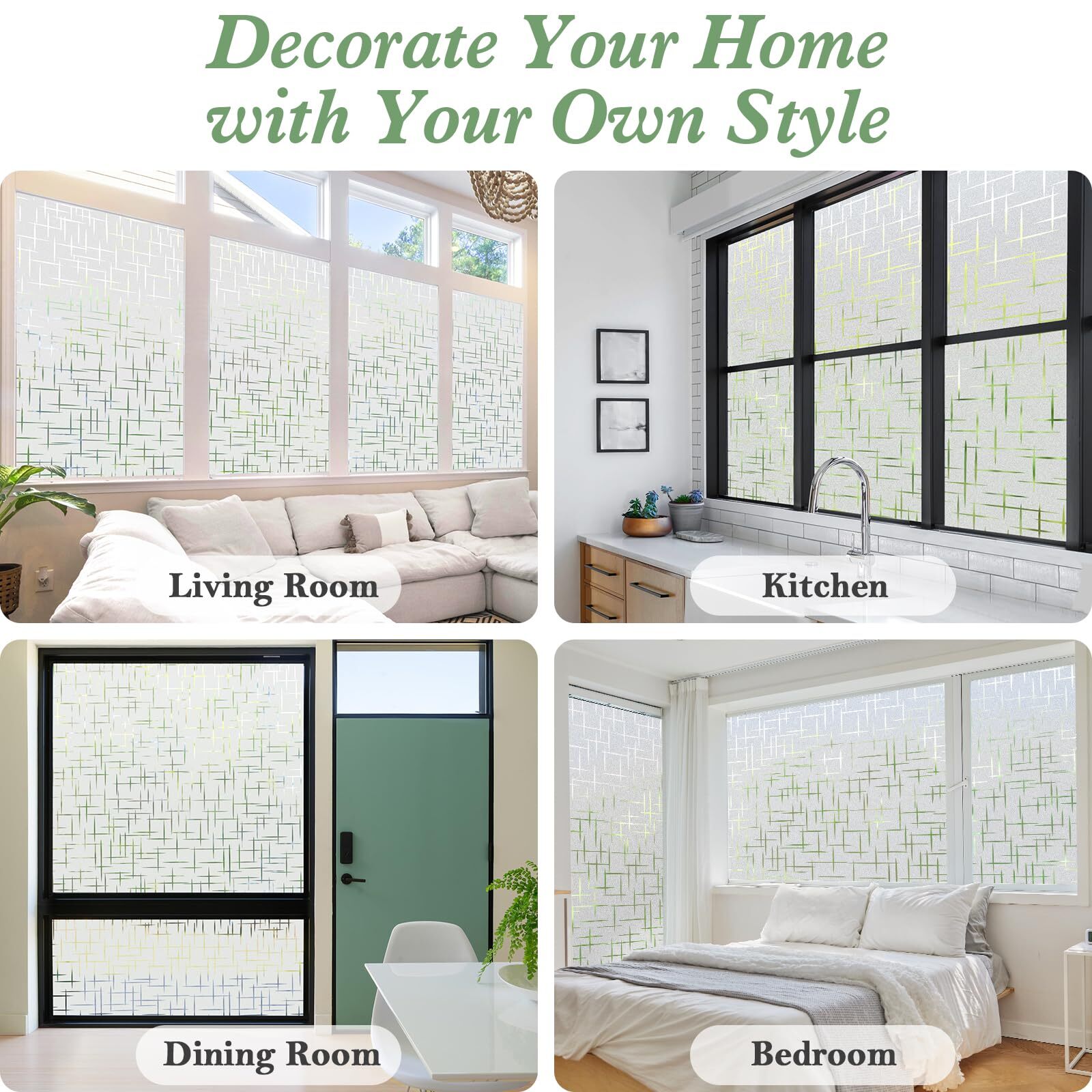 Rabbitgoo Cross Frosted Window Privacy Film Static Cling Decorative Stickers