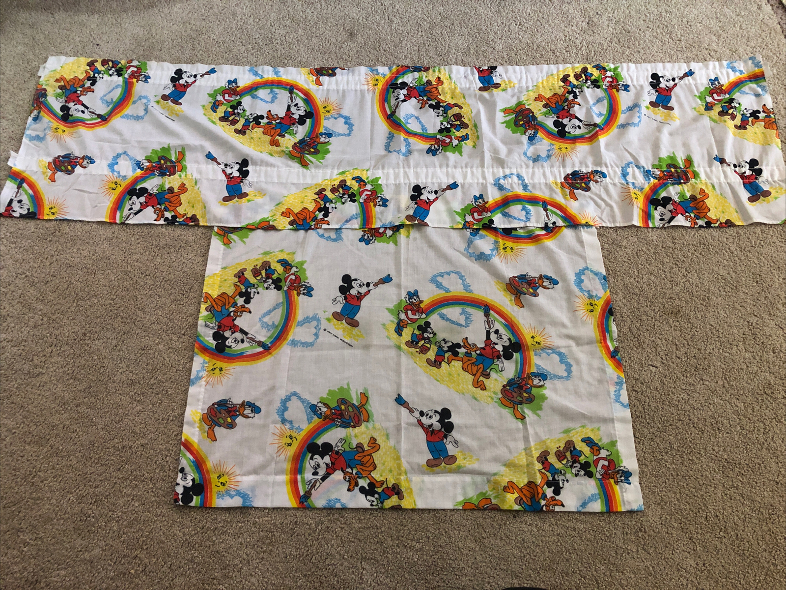 Vintage Disney Mickey Mouse Handmade Curtains Set Of 2 Painting Rainbows