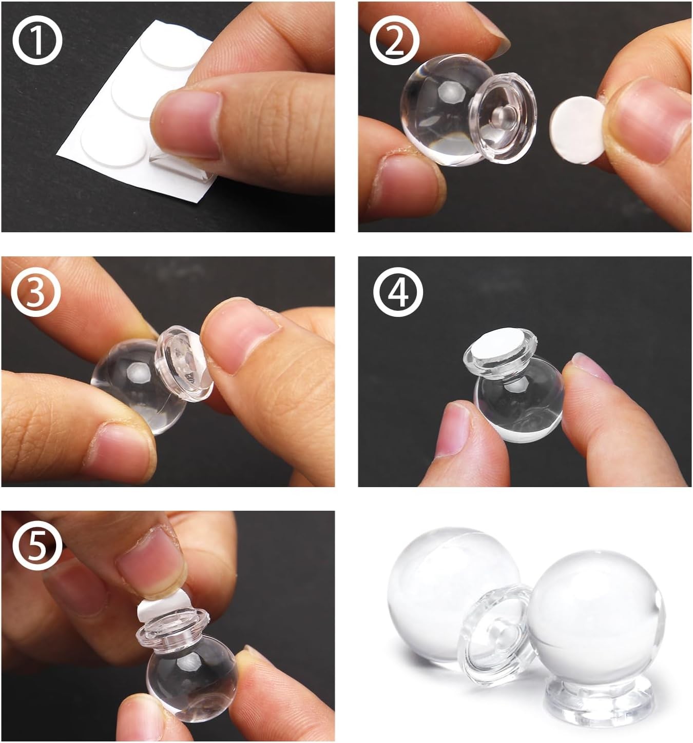 6PCS Self Adhesive Clear Acrylic Cabinet Knobs Stick On Drawer Pull Handles 16mm