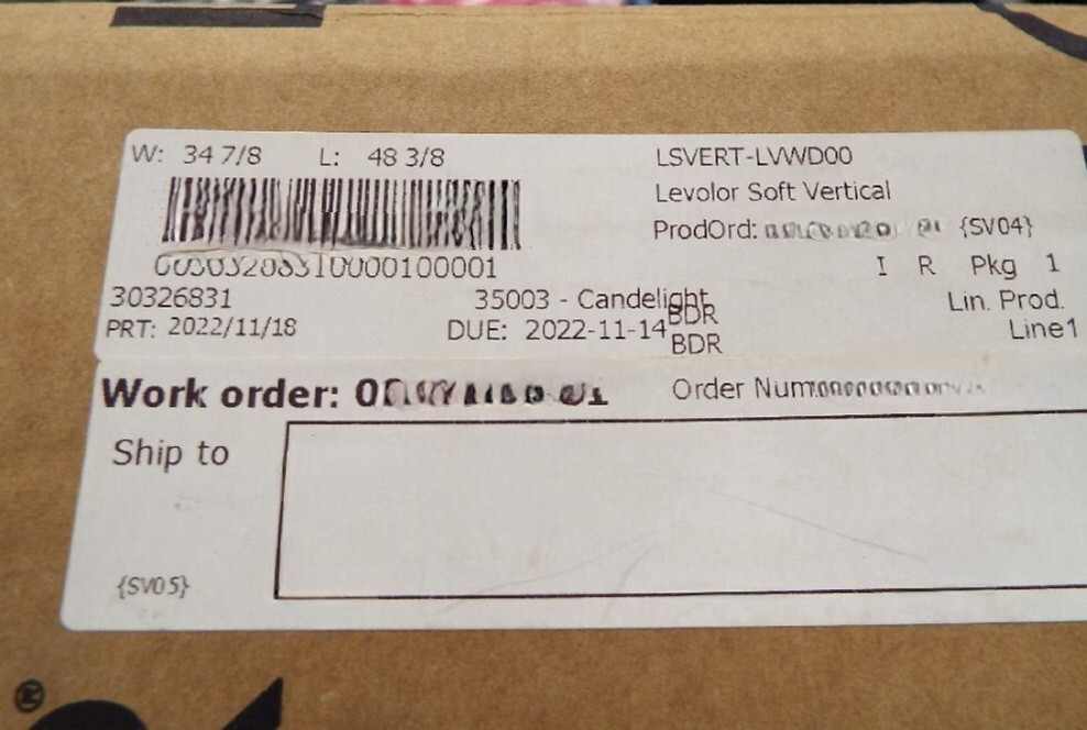LEVOLOR Custom Soft Vertical Blinds – Candelight 34×48 《 NEW FACTORY SEALED 》