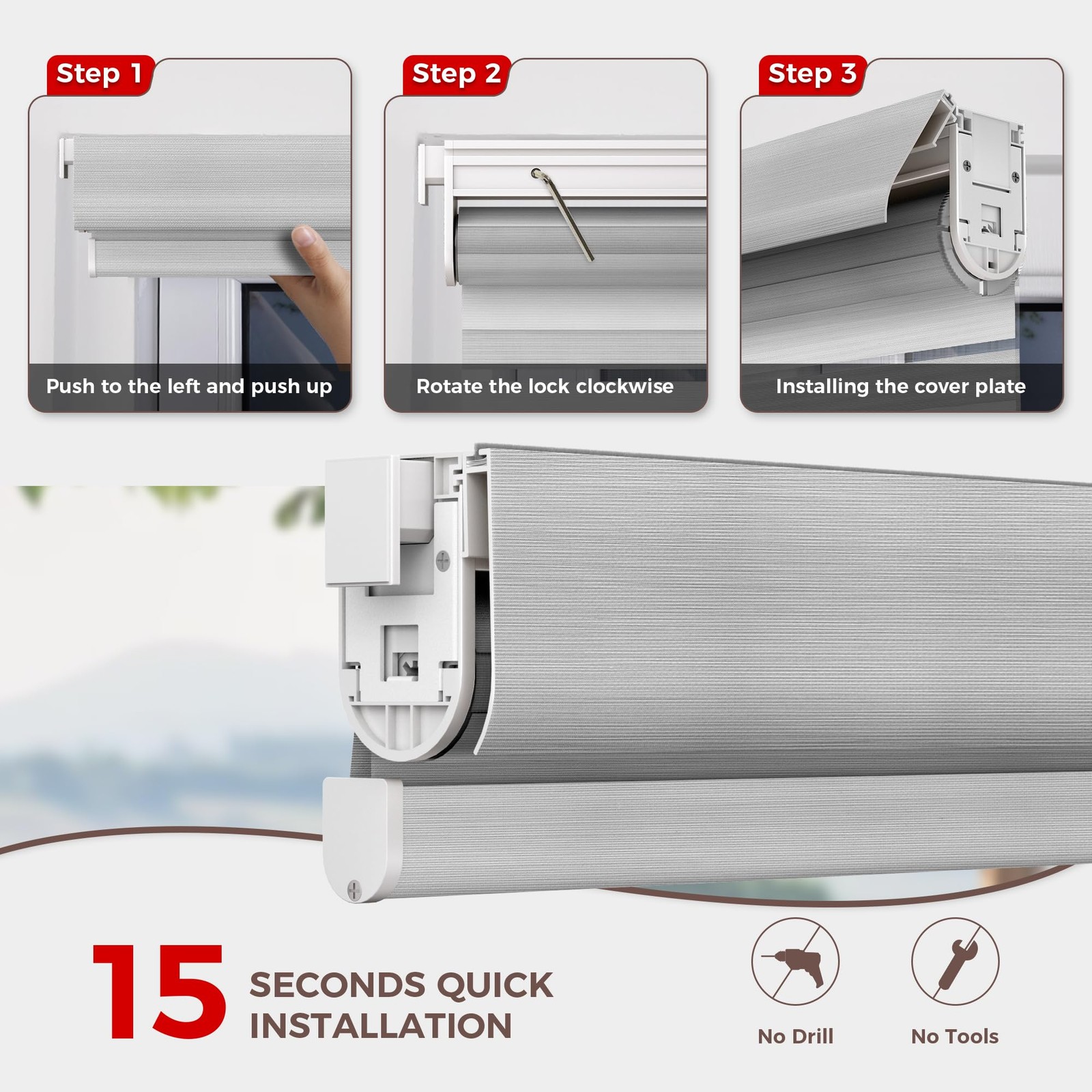 Allesin Zen No Drill No Tools Cordless Zebra Blinds Renter Friendly Dual Layer