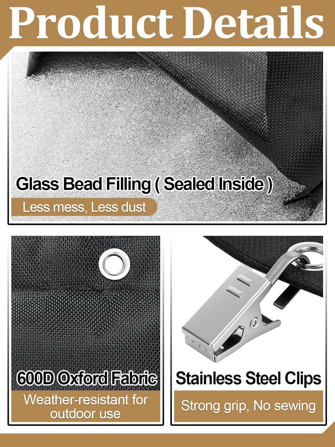 Pre-Filled 17.6 Oz Outdoor Curtain Weights- 4 Pack Wind Resistant Oxford Weight