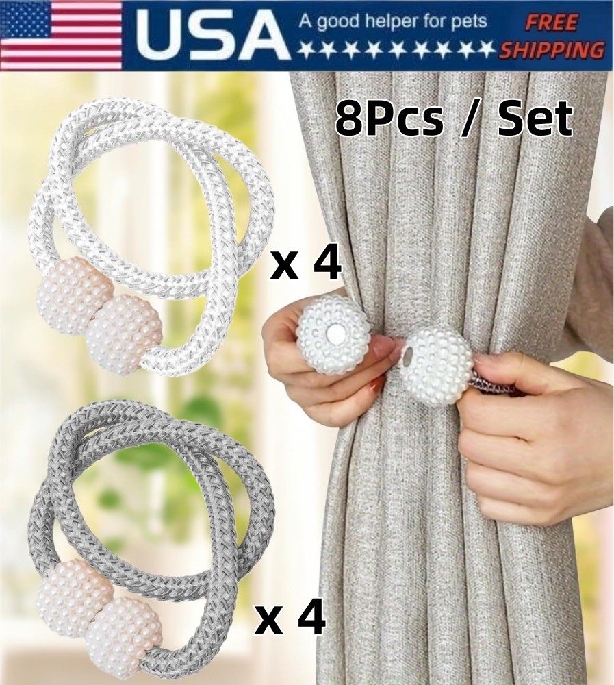8Pcs Pearl Magnetic Curtain Tiebacks Gray & White Decorative Curtain Holders