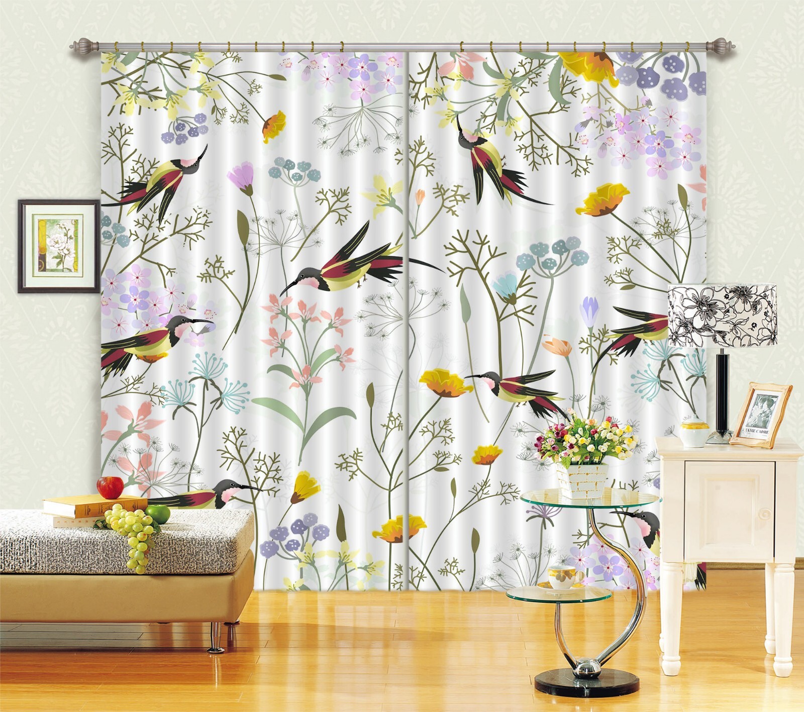 3D Cute Wildflower Bird ZHUA617 Photo Curtain Window Blockout Fabric Amy 2023
