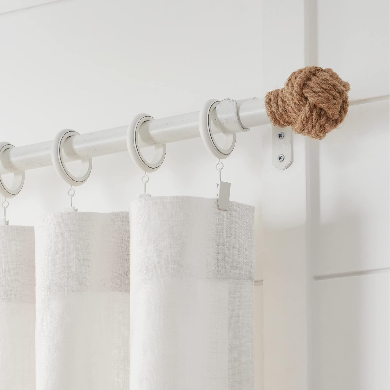 Coastal Jute Curtain Rod Set, 36”-72” Adjustable, Weathered White Finish