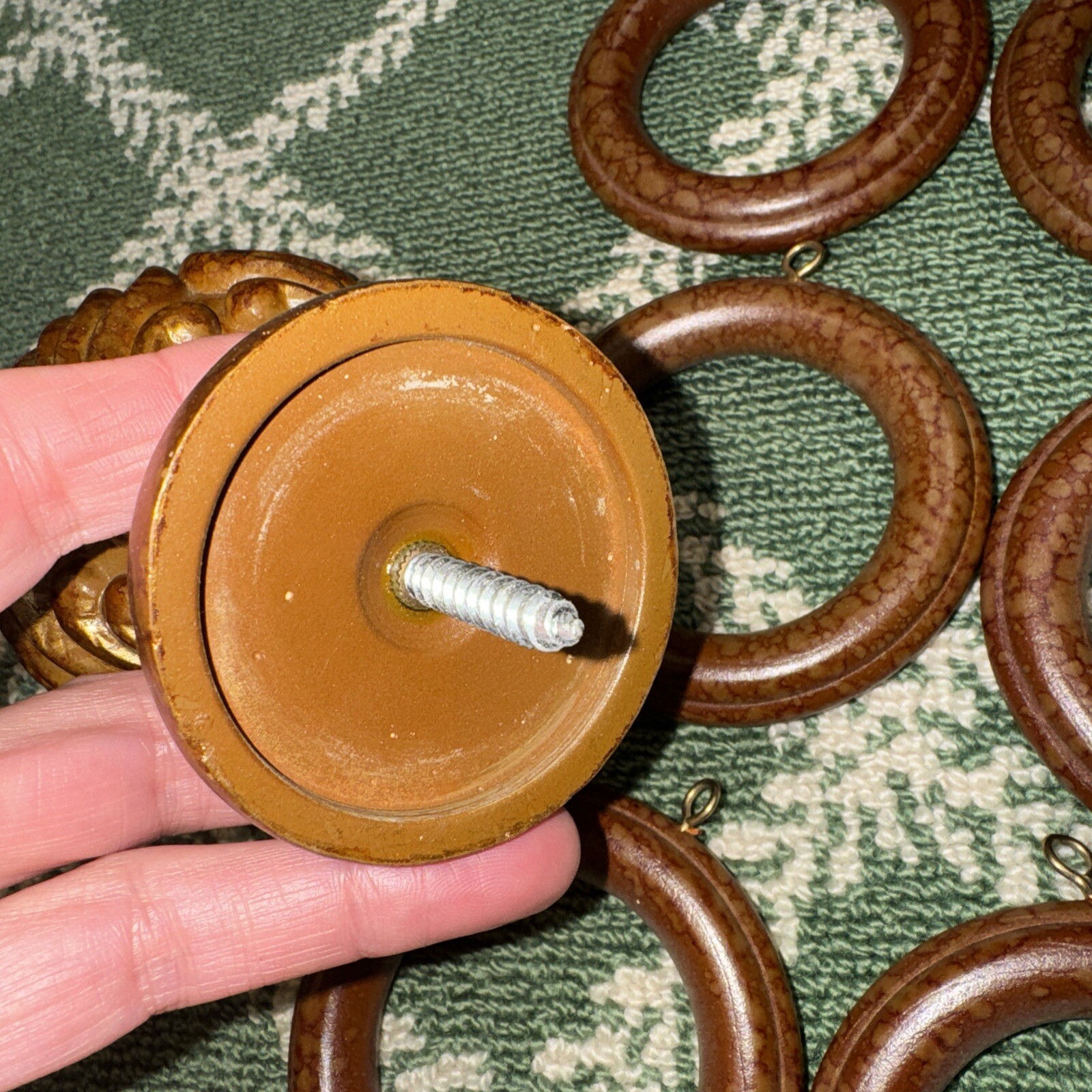20 Wooden Curtain Rings Screw Eyes Hooks Drapery & 4wood Finials Traditional
