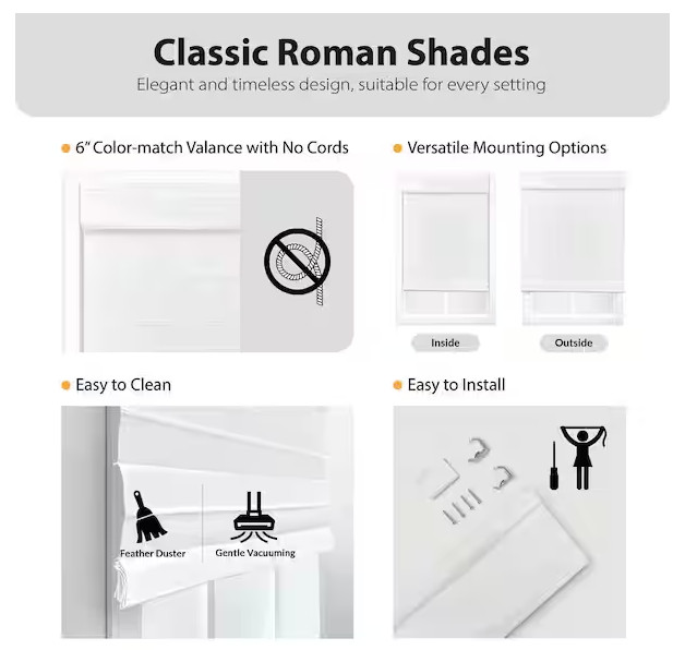 Perfect Lift Window Cordless Poly/Cotton Classic Roman Shade 35 W x 64 L White
