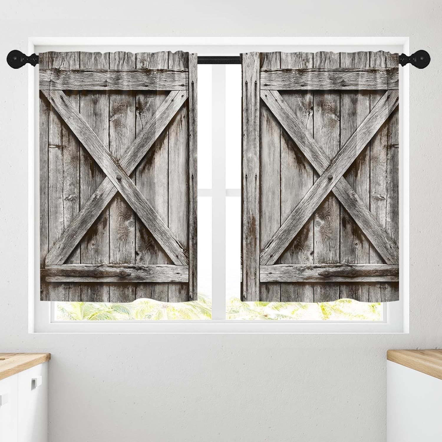 Wooden Barn Door Rustic Kitchen Curtains Abstract Wood Nature Vintage Plant