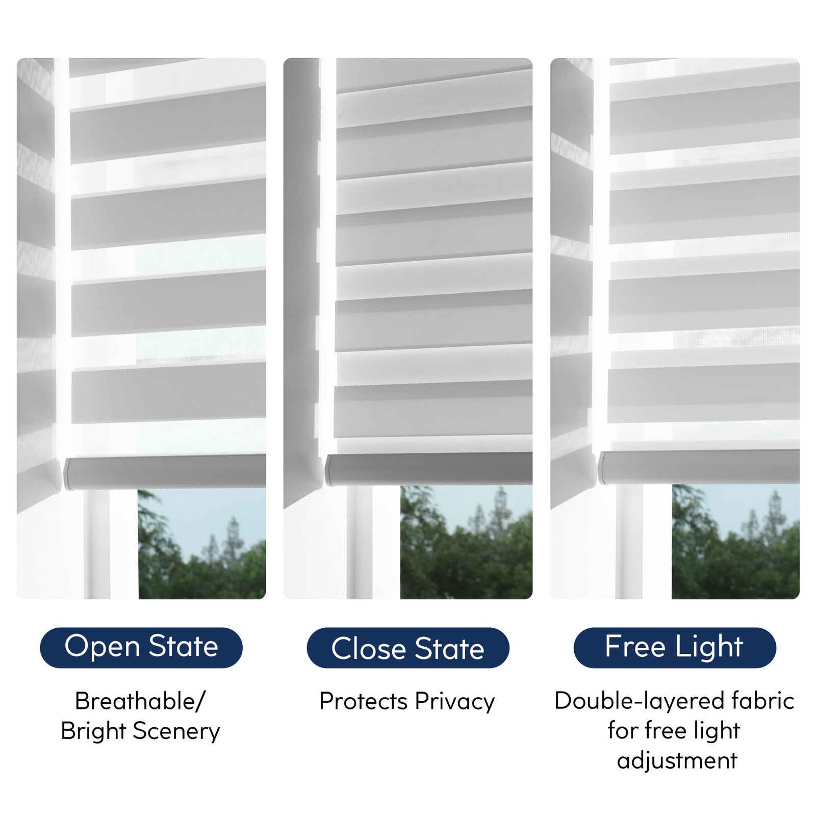 Cordless Zebra Blinds for Windows –(35″ W x 64″ H,White) Dual Layer Fabric Ro…