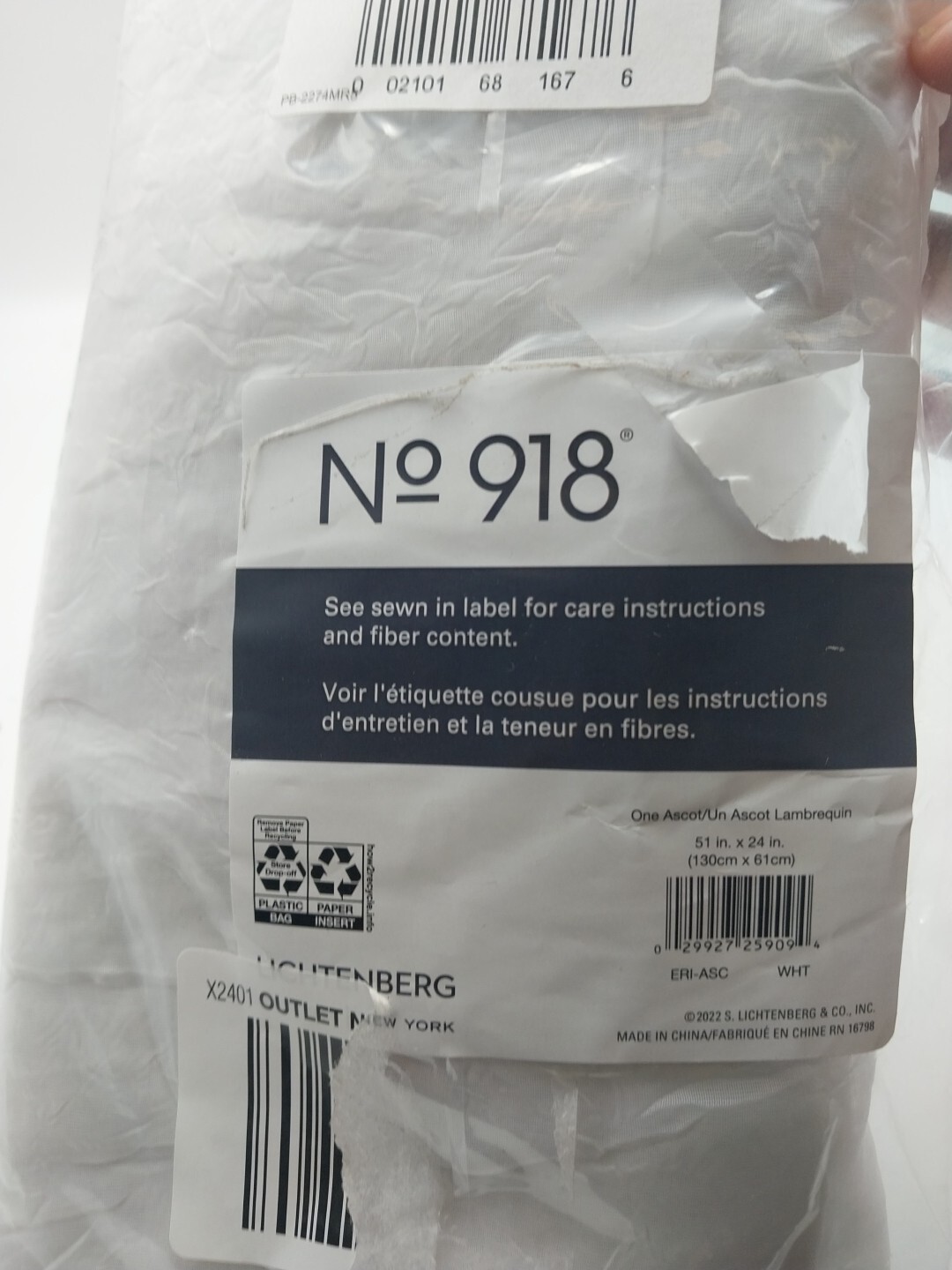 No. 918 Rod Pocket Ascot Valance White 51in W x 24in L