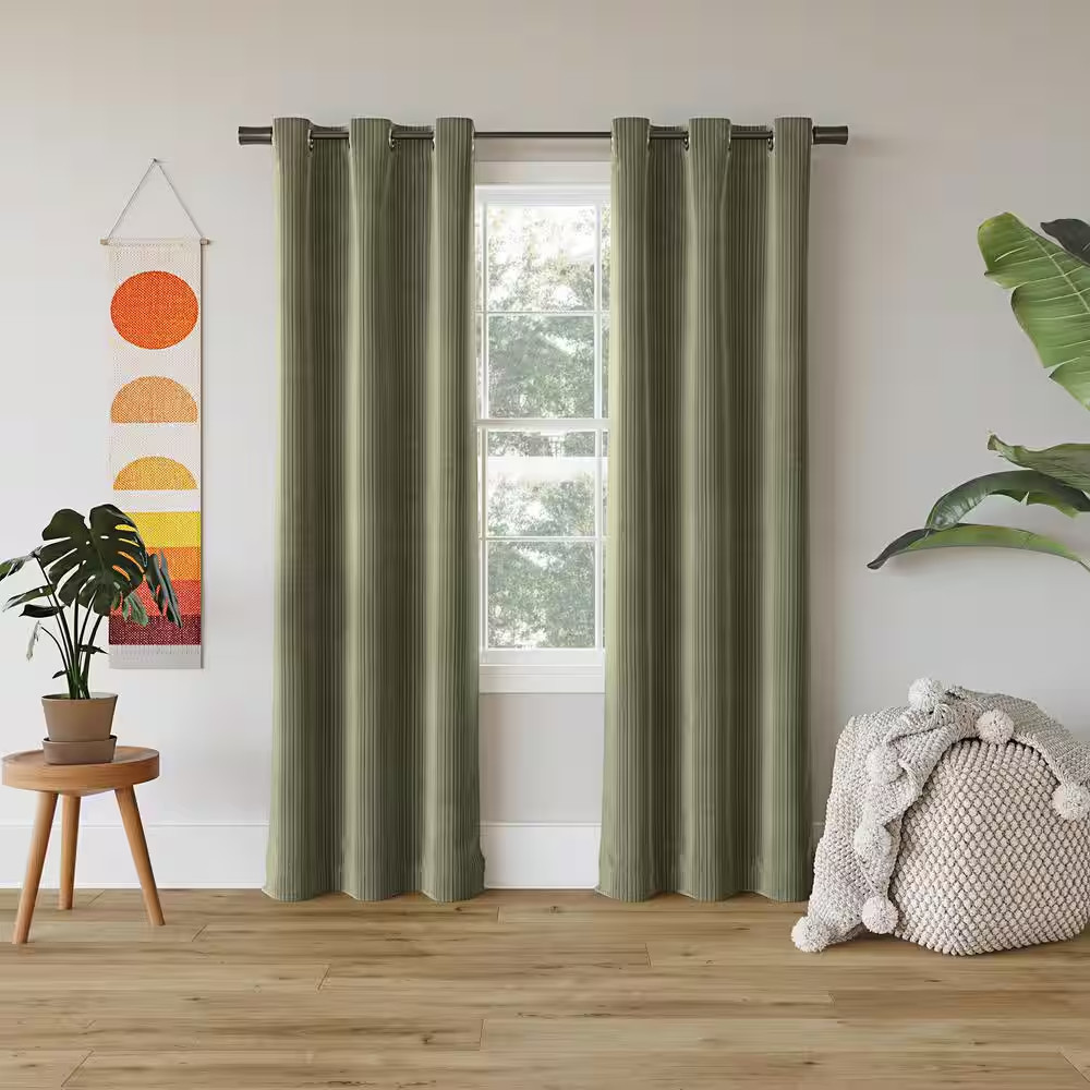 Cascade Pleated Velvet Sage Green Polyester 40 In. W X 96 In. L Grommet Blackout