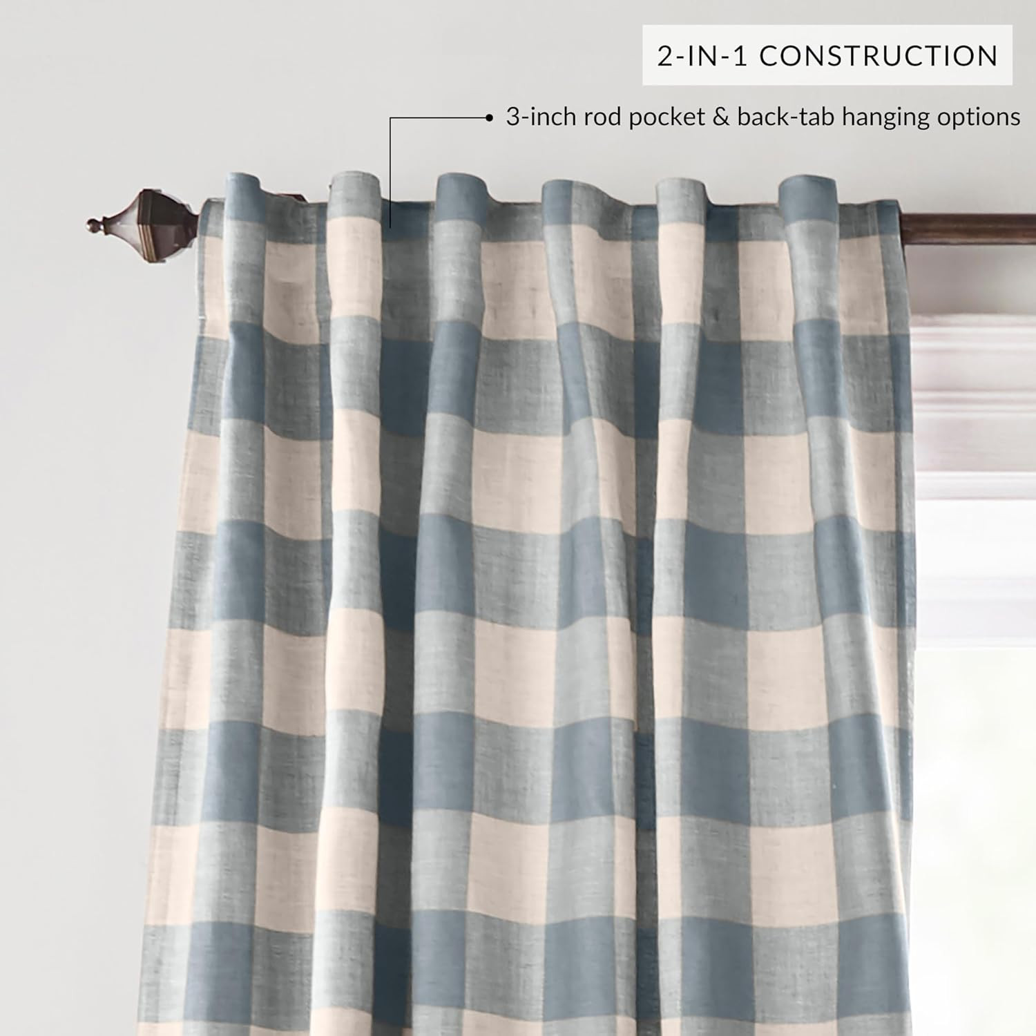 Grainger Buffalo Check Blackout Window Curtain, Chambray – 52″ W X 84″ L