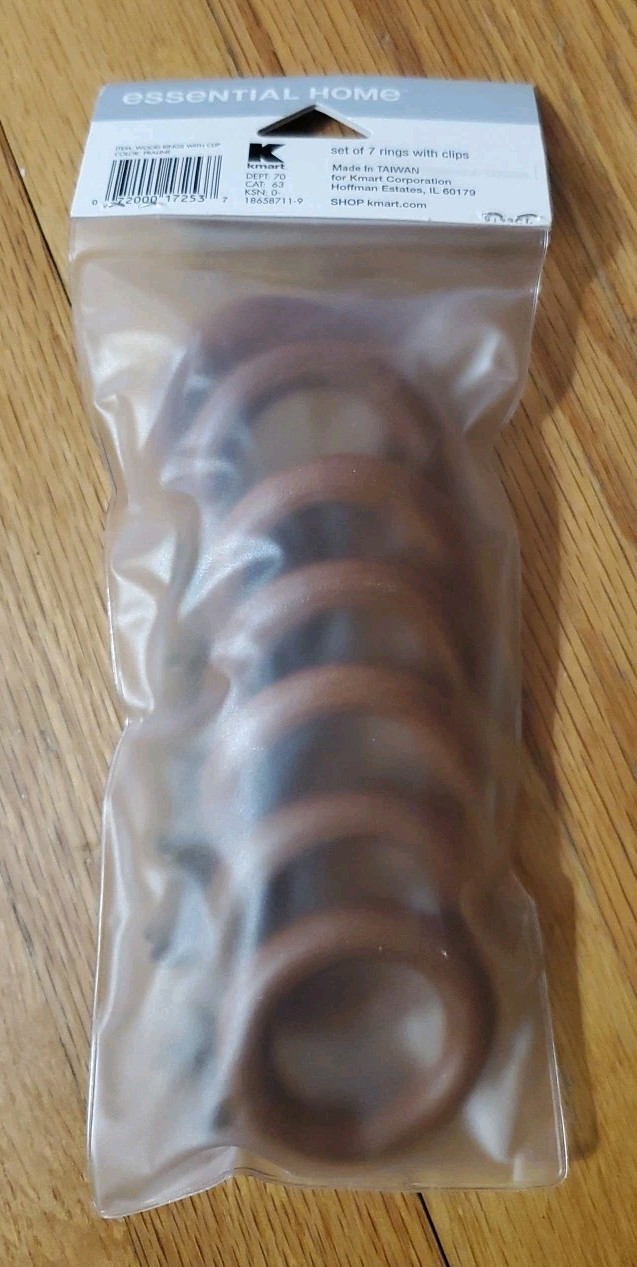 NEW Vintage Wood Curtain Rings 7 Pack 1 3/8″ Inside PRALINE