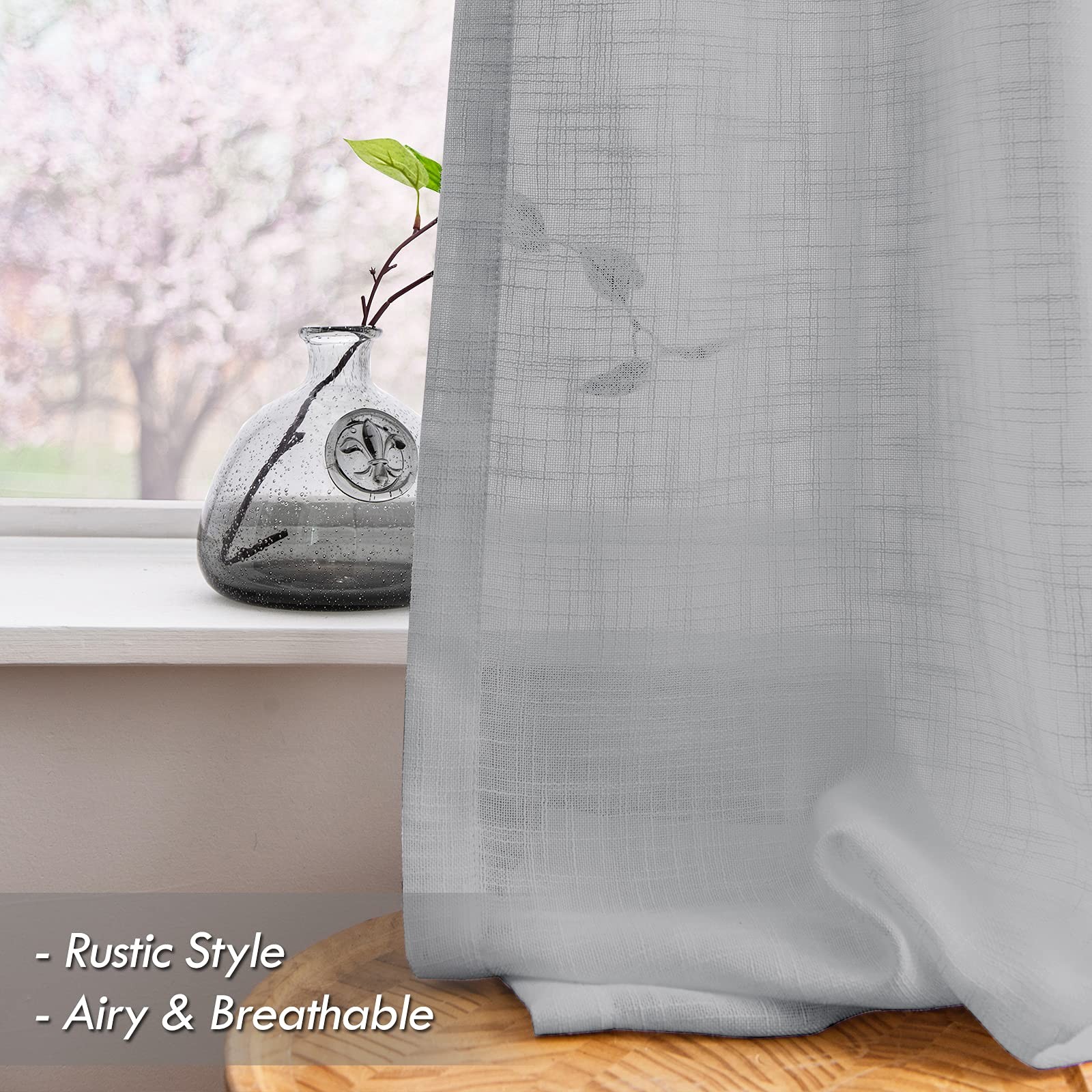 Melodieux Linen Texture Sheer Curtains 84 Inches Long For Living Room Bedroom
