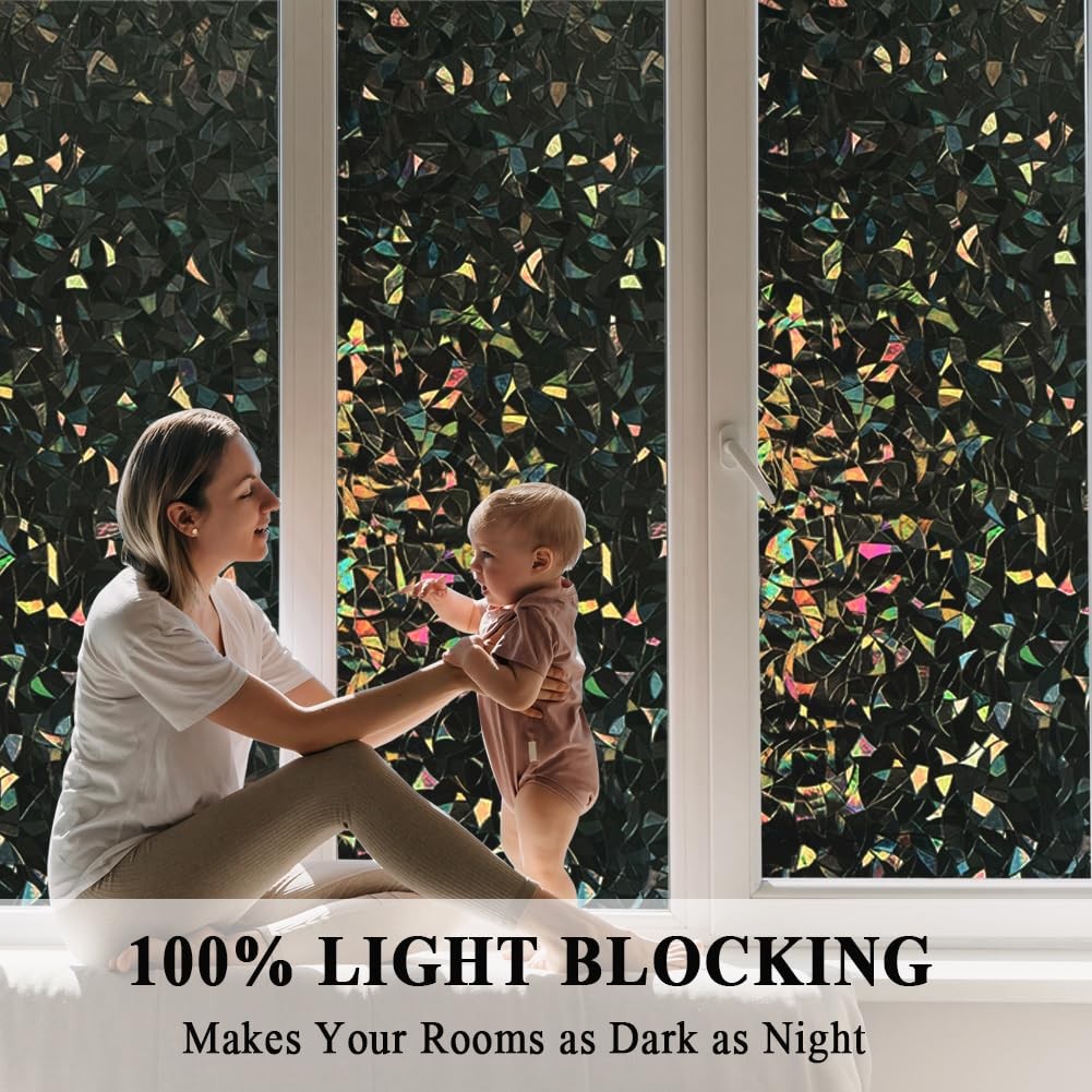 100% Light Blocking Privacy Window Film 17.5”x78.7”, Rainbow Blackout