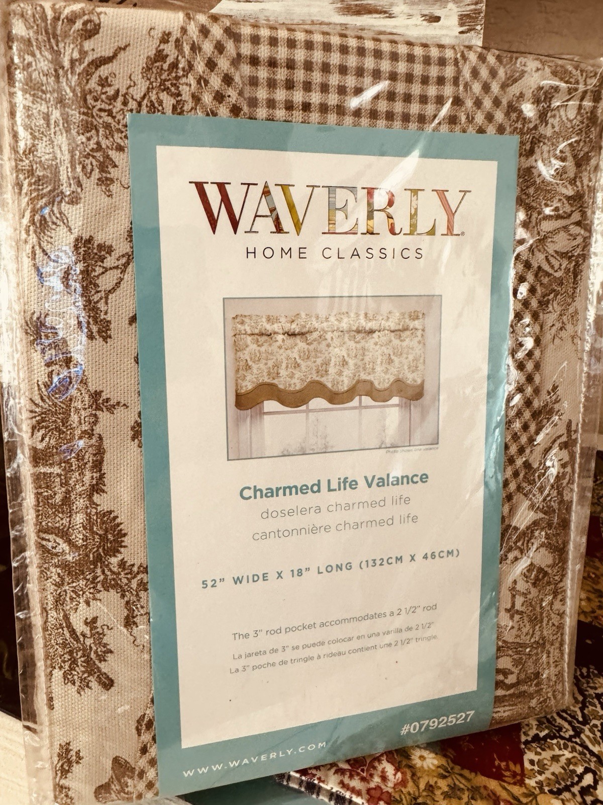 New WAVERLY CHARMED LIFE Cotton Linen Valance Beige Brown Toile 52″x 18 Classic