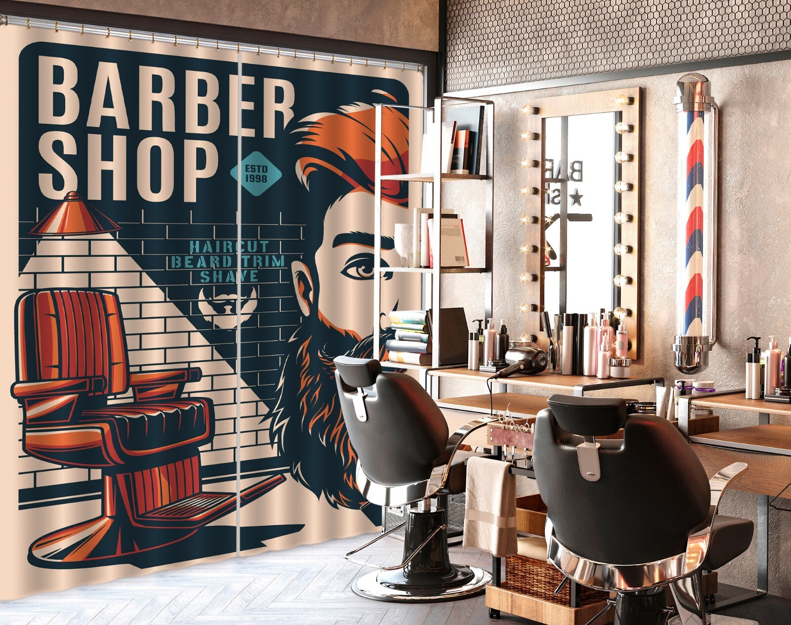 3D Hair Salon A4100 Barber Shop Photo Curtain Window Blockout Fabric Amy 2023