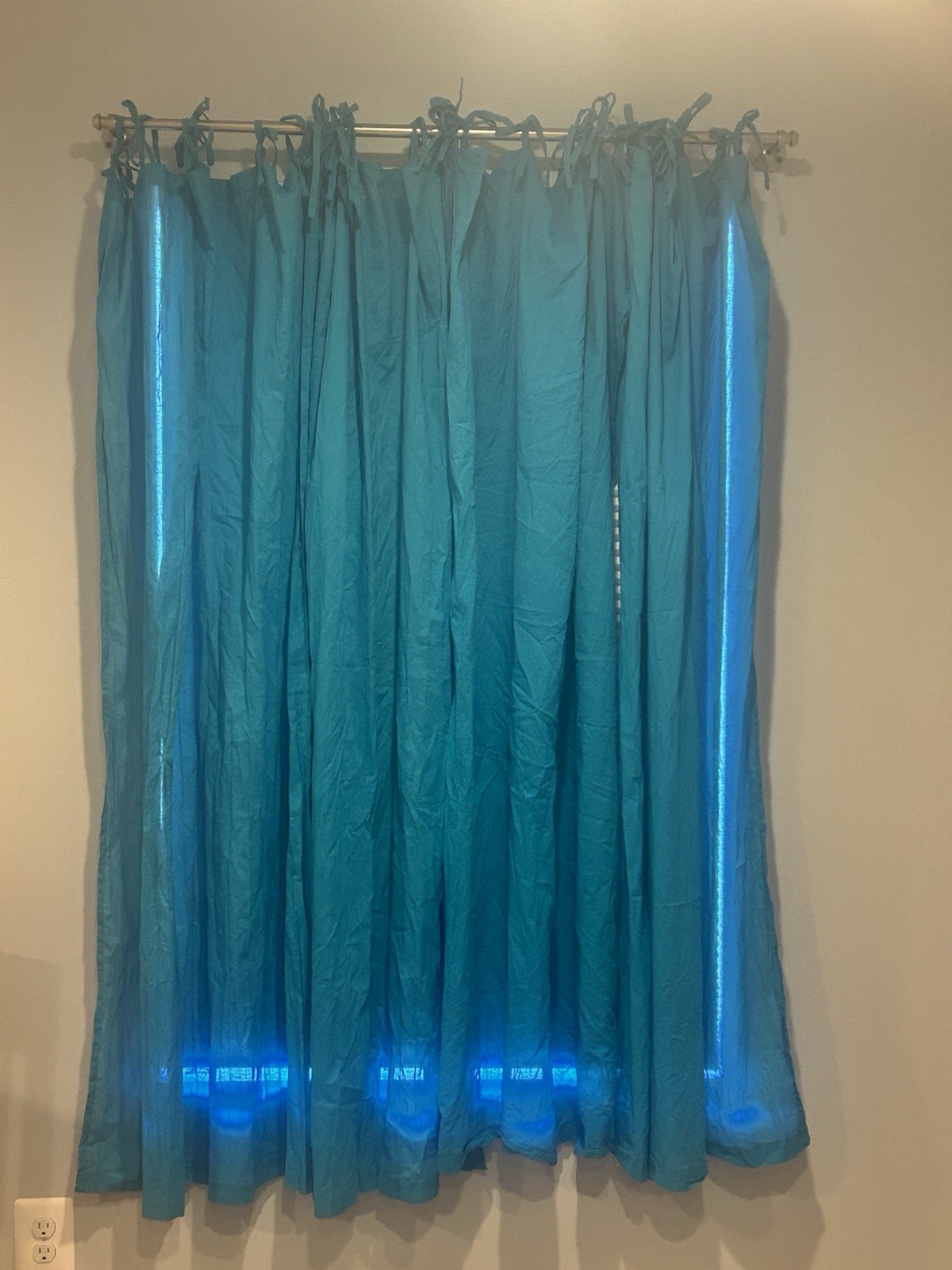 4 Pottery Barn Teen Tie Top Sheer Crinkle Cotton Teal Curtain 40”W 63”L Panels