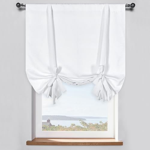 Balloon Shades Room Darkening Kitchen Window Curtain – 34″W x 45″H Pure White