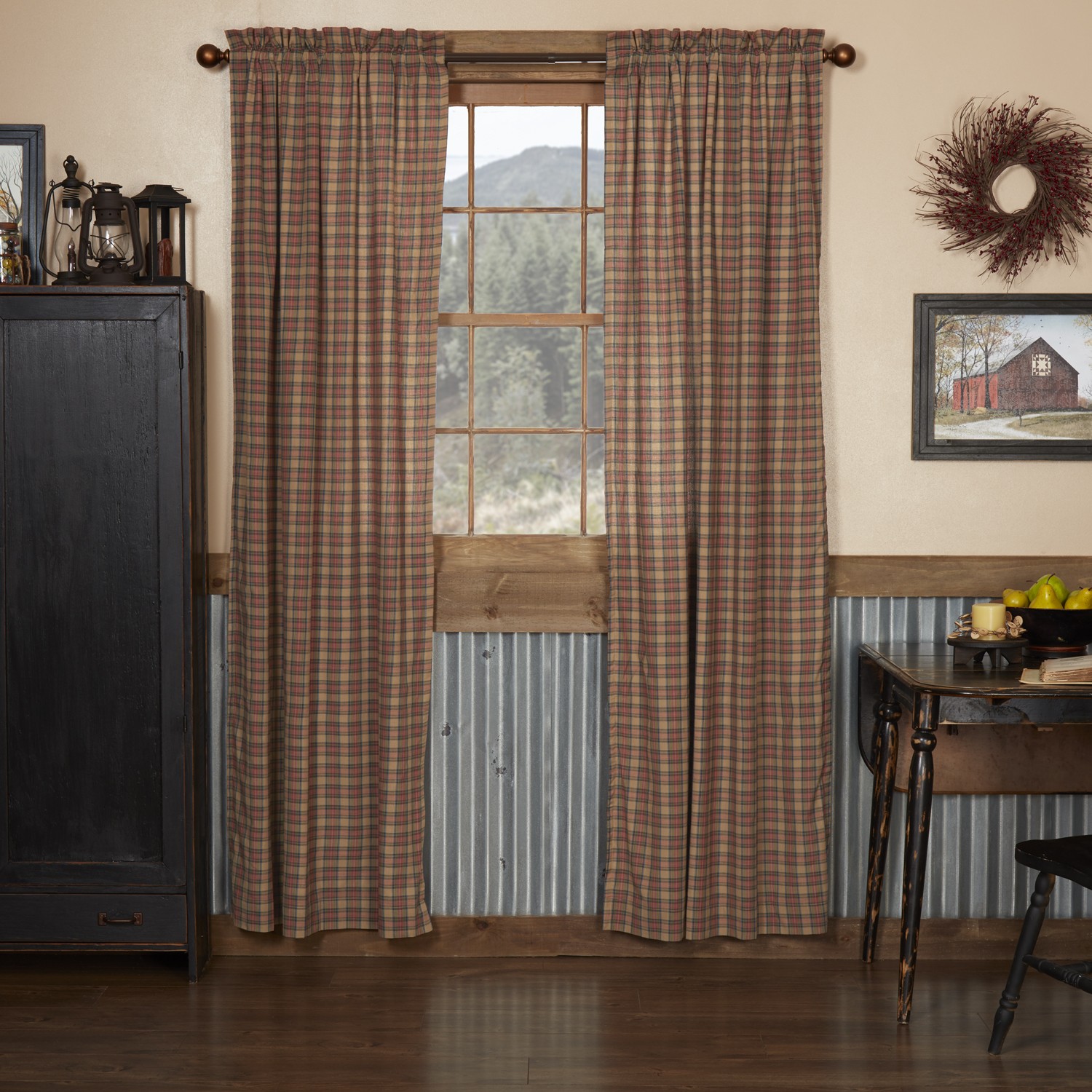 Rustic 84″x40″ Panel Pair Tan Rod Pocket Crosswoods Window Curtains VHC Brands