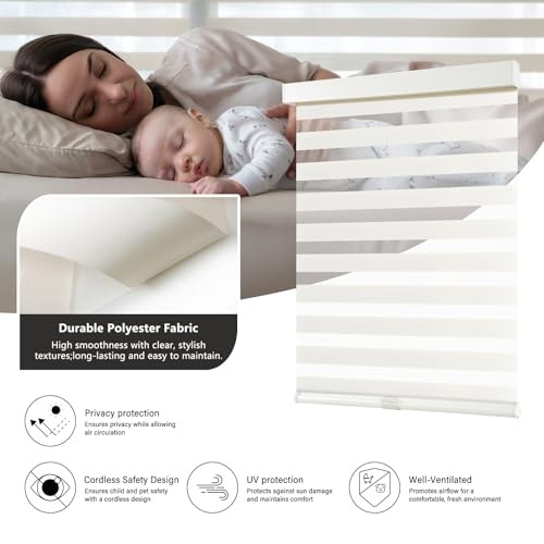 Cordless Zebra Blinds for Windows Pull Down Roller Window 20″W x 72″H Beige