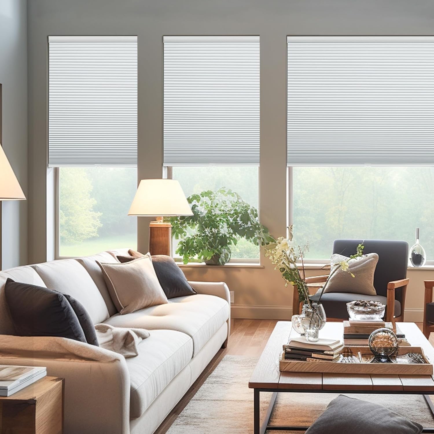White Cordless Blackout Honeycomb Shades 34×72 for Windows and Doors