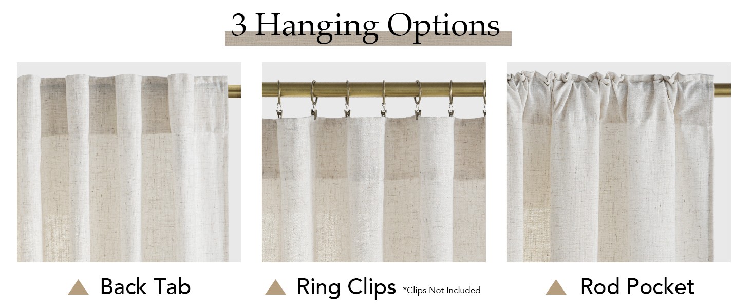 Linen Curtains 108 inch Long 2 Panels Set for Living Room/Bedroom, 55″ Wide