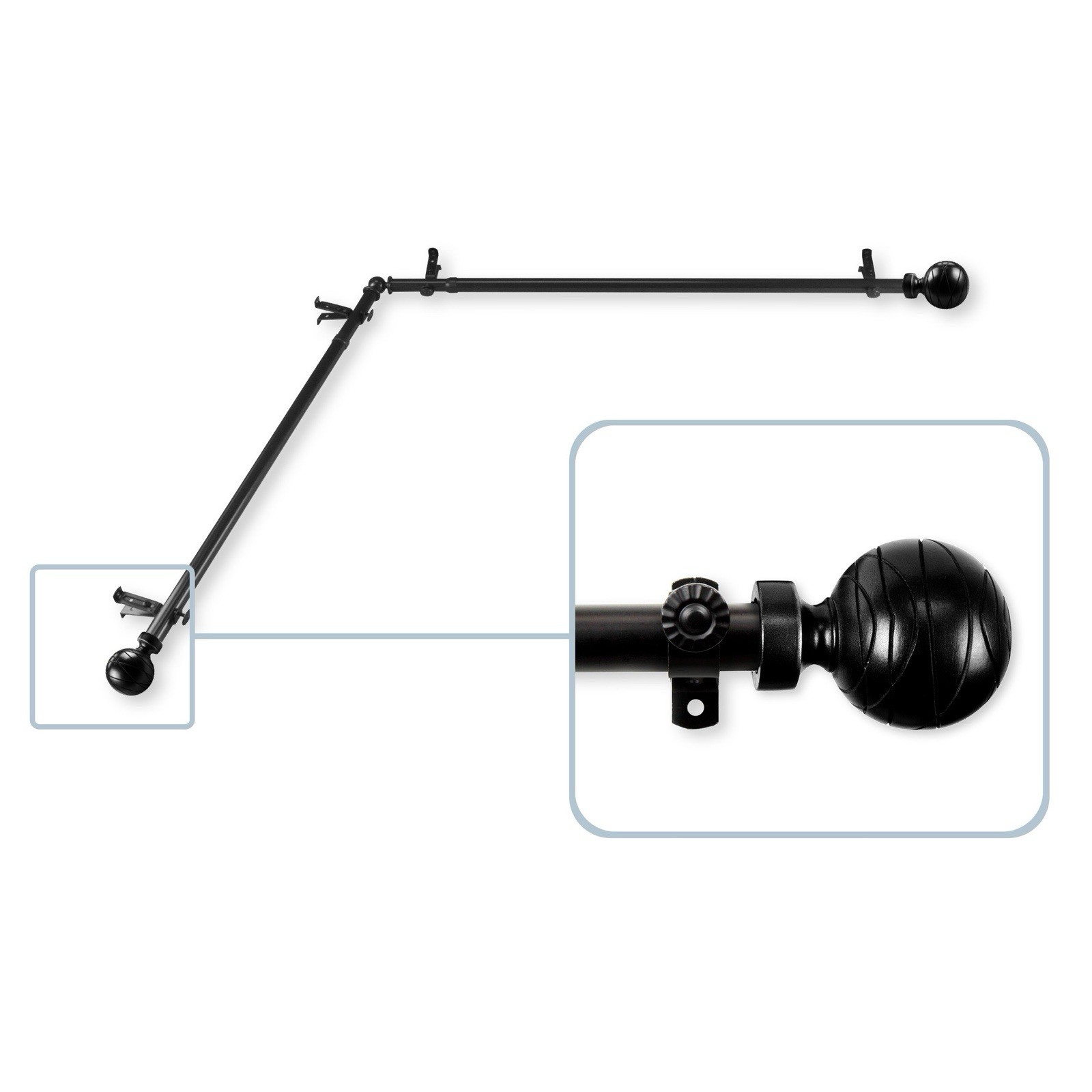 Rod Desyne Arman Corner Window Curtain Rod 13/16″, 28-48 inch, Black