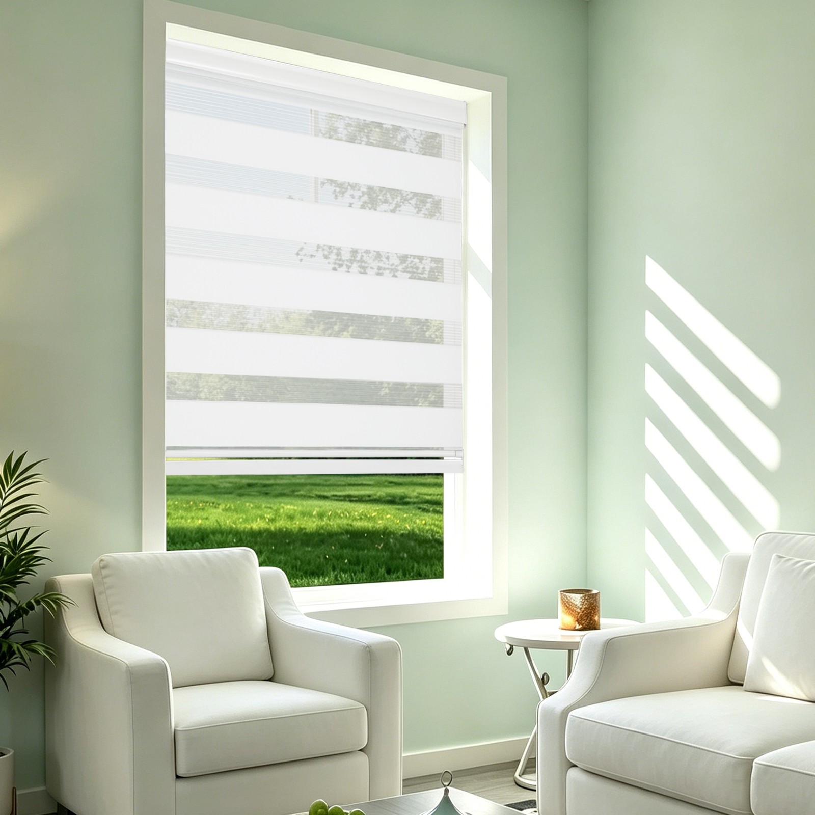 Horizontal Window Shade Blind Zebra Dual Roller Blinds Curtains,Easy to Install