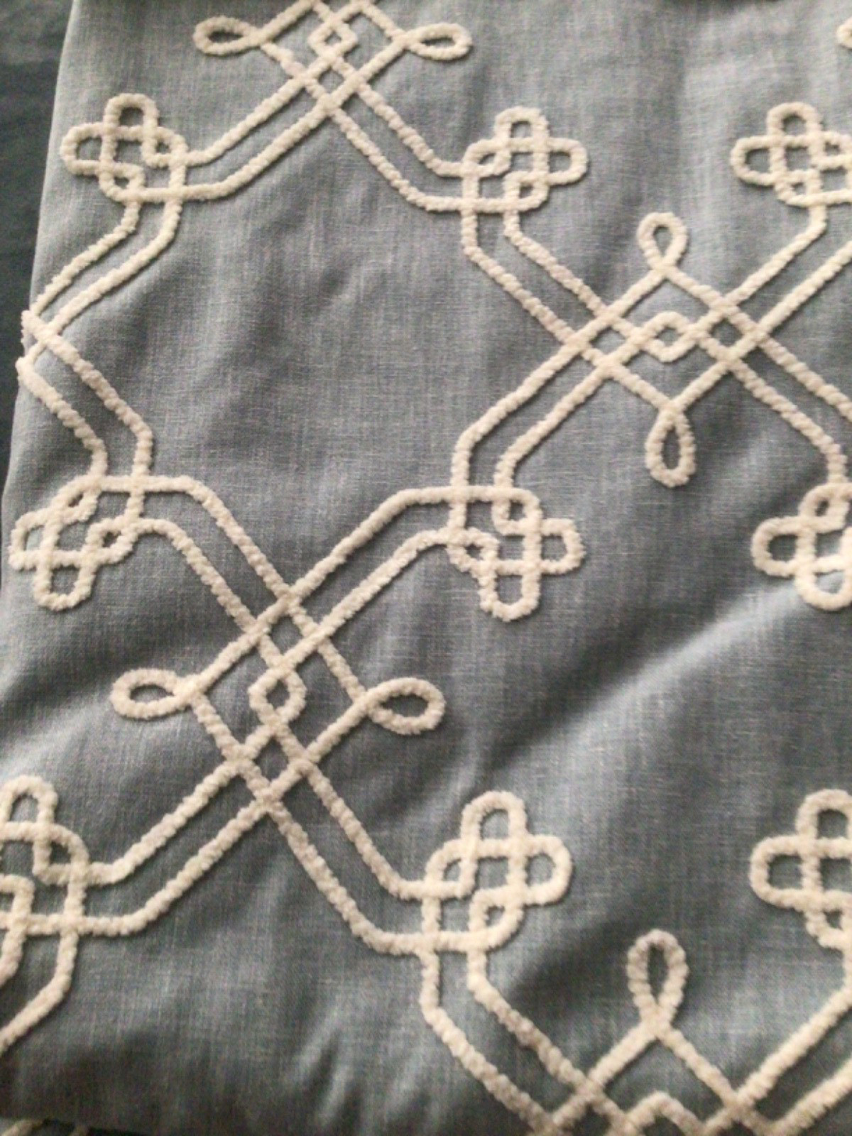 P/KAUFMAN window Curtain Panels 50 x 96 Dynasty Embroidered Chambray Geometric