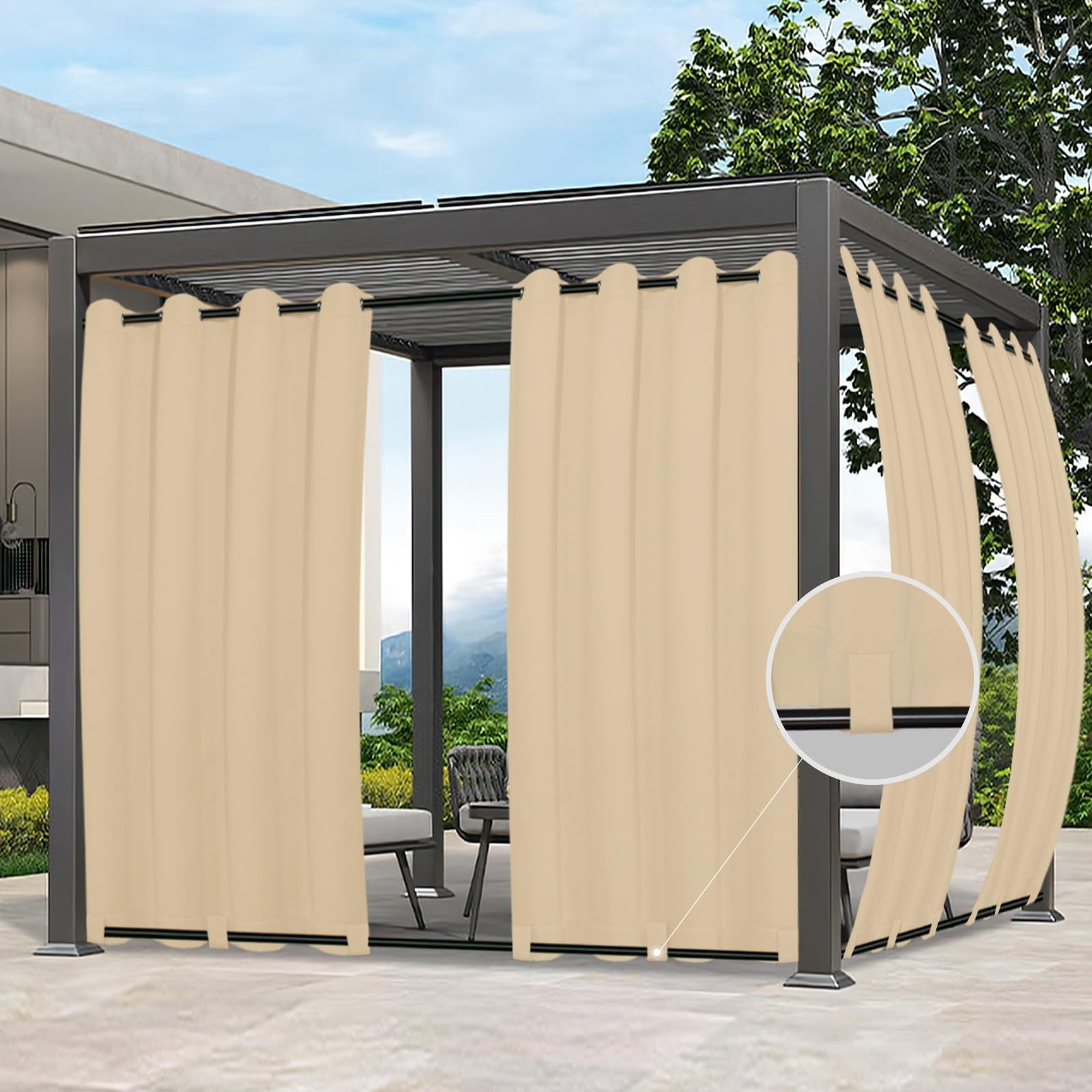 Easy-Going Outdoor Curtains Waterproof Windproof Weatherproof Curtain for Pat…
