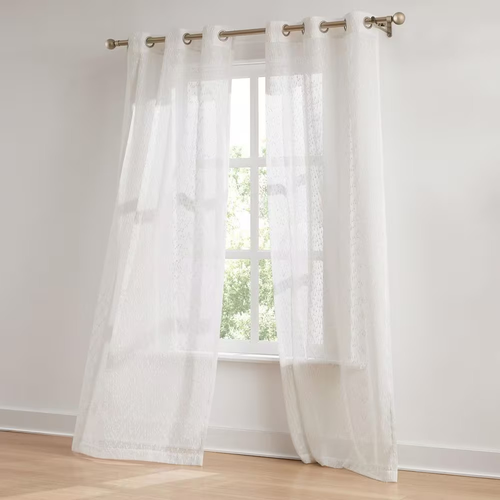 Aileen Textured Raindrop White Polyester 38 In. W X 84 In. L Metal Grommets Shee