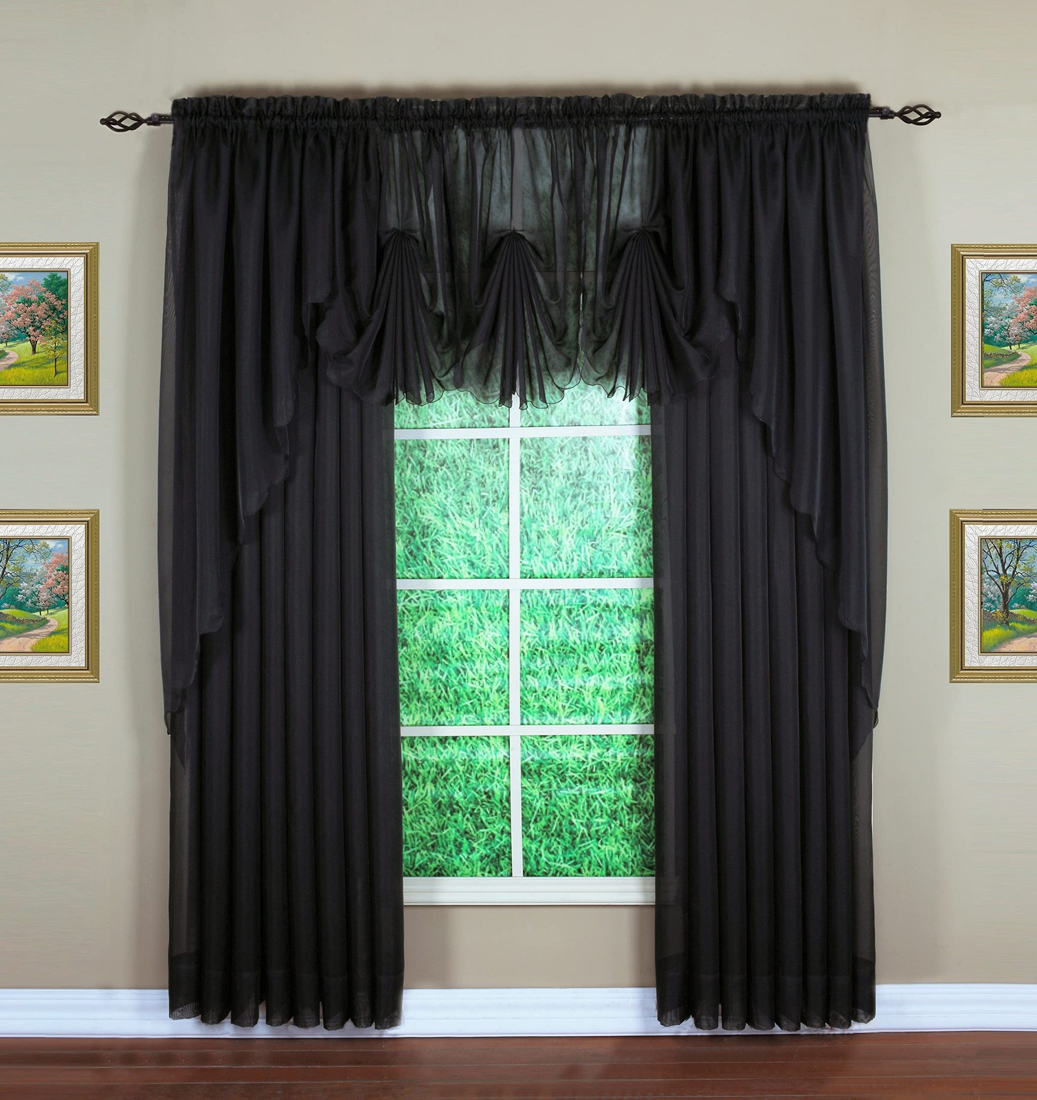 30×40 Black Voile Sheer Curtain Customizable Luxury Kitchen Window Treatment