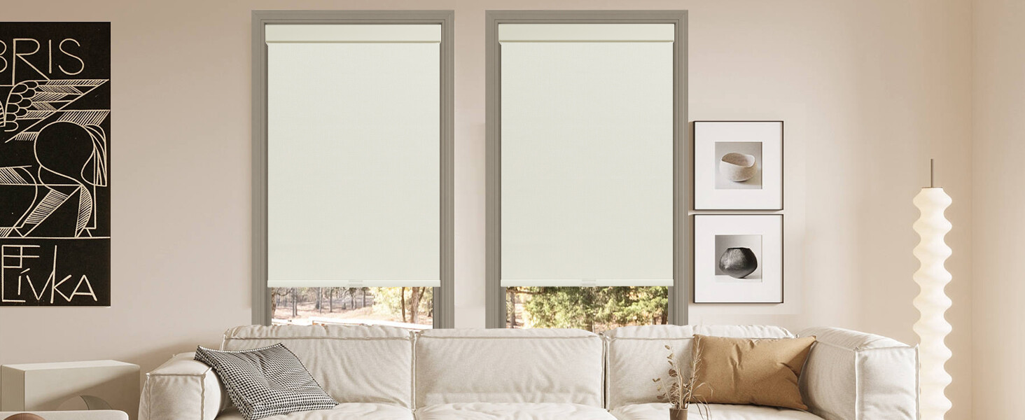 Luxury Cordless Free Stop White Jacquard Blackout Roller Shades with Valance