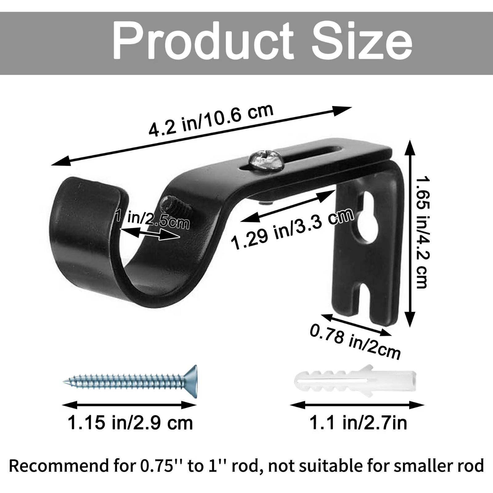 Yalumo 6 Pcs Adjustable Curtain Rod Brackets, Premium Rod Brackets for Wall Meta