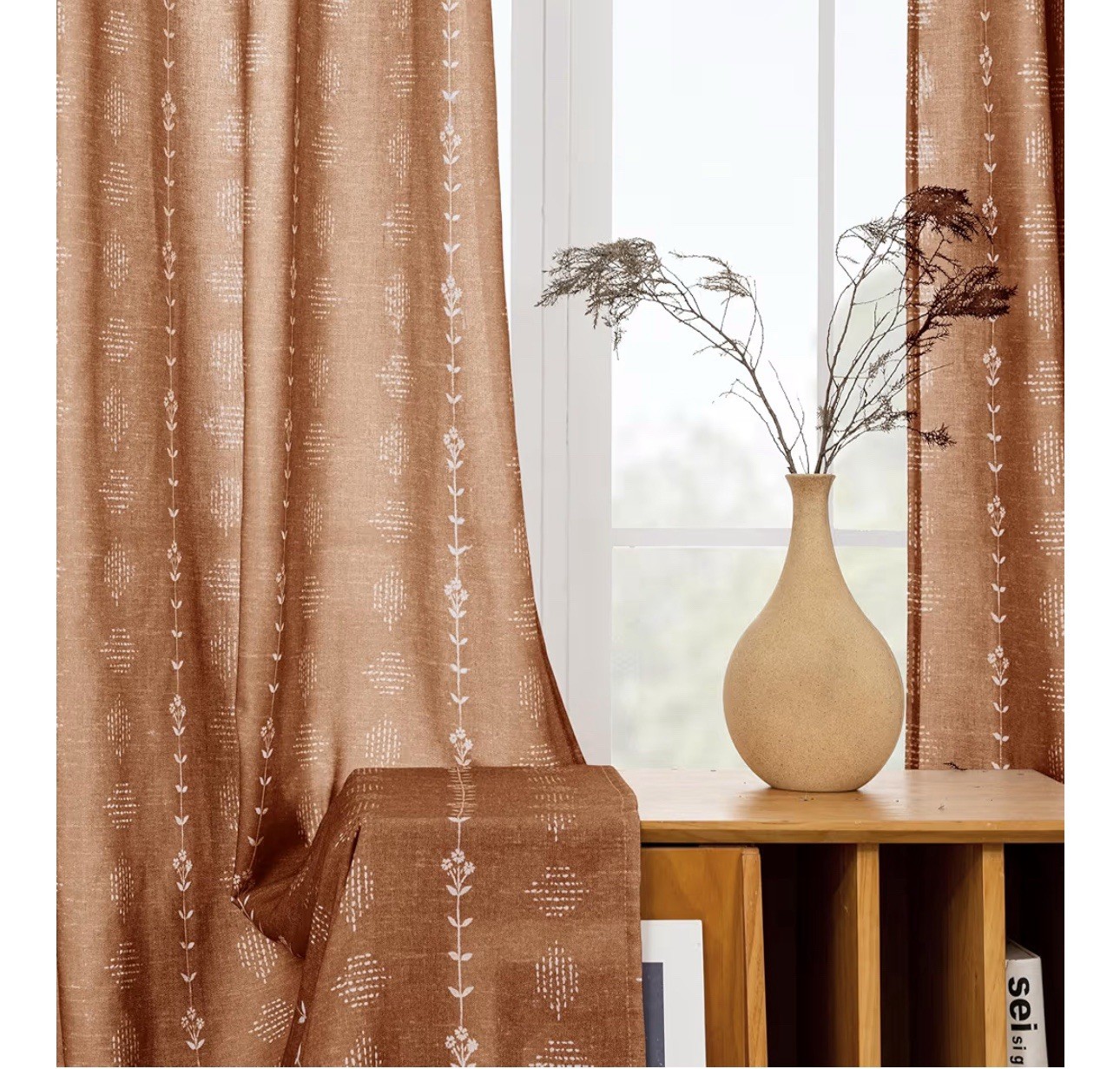 LINO ROSA COPPER ORANGE 52×63 curtains set of 2 panels, copper orange