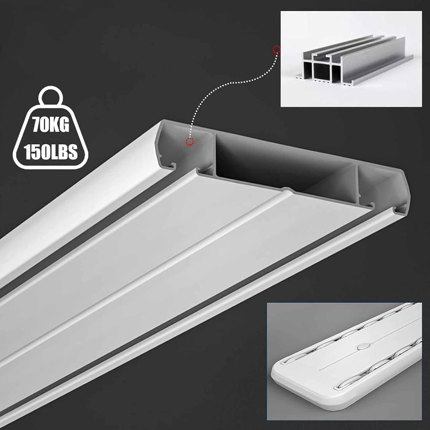 2M Ceiling-Mount Track Curtain Rail, Heavy Duty Silent Aluminum, White