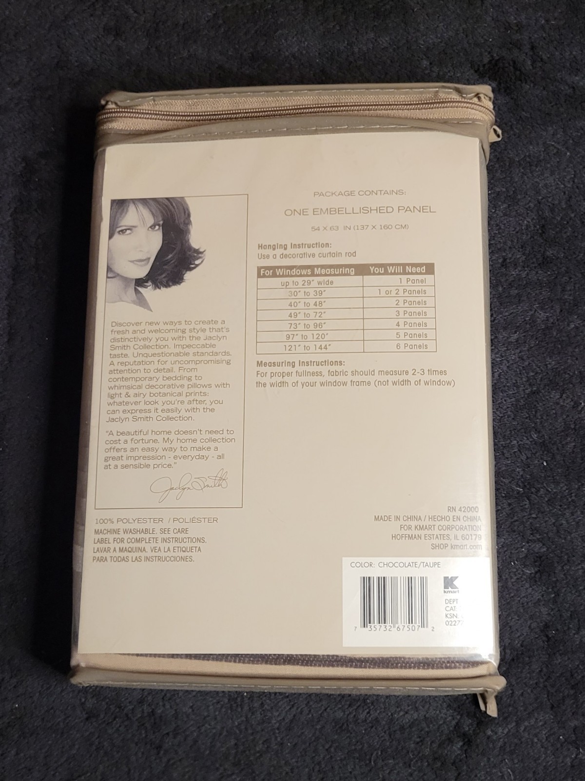 Jaclyn Smith One Rod Pocket Panel – Embellished Jacquard – Chocolate 54x 63″