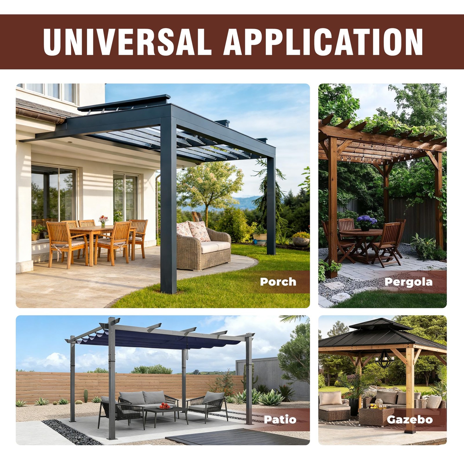 Set of 6 Outdoor Curtains for Patio Waterproof, Breathable Grommet Privacy Panel