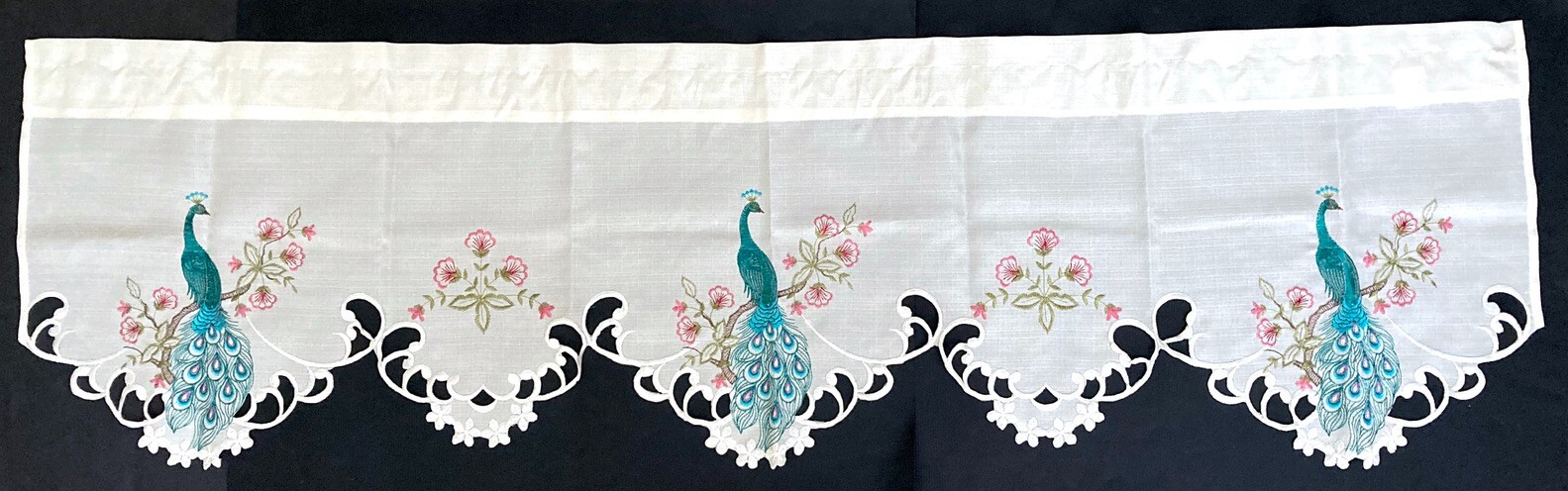 NEW Peacock Window Valance 57 x 16 Embroidered Cutouts Feathers Floral Curtain