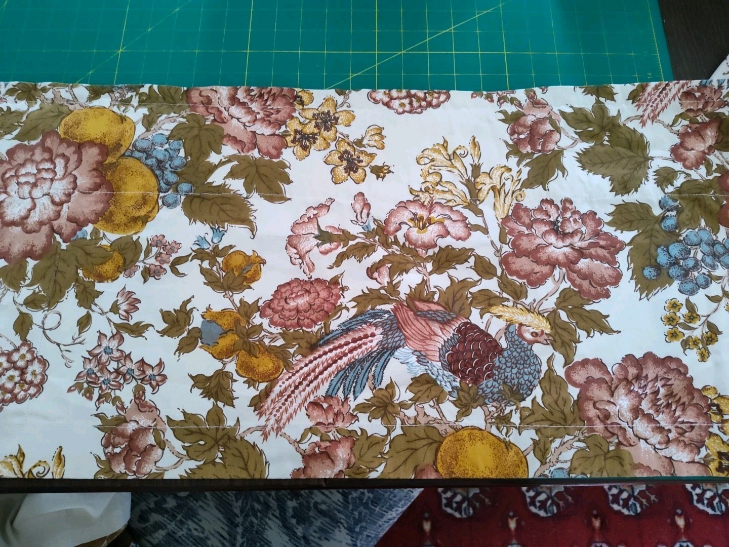 Vintage Custom Made Lined Window Floral Bird Short Valance Curtain 124″ X 13.5″