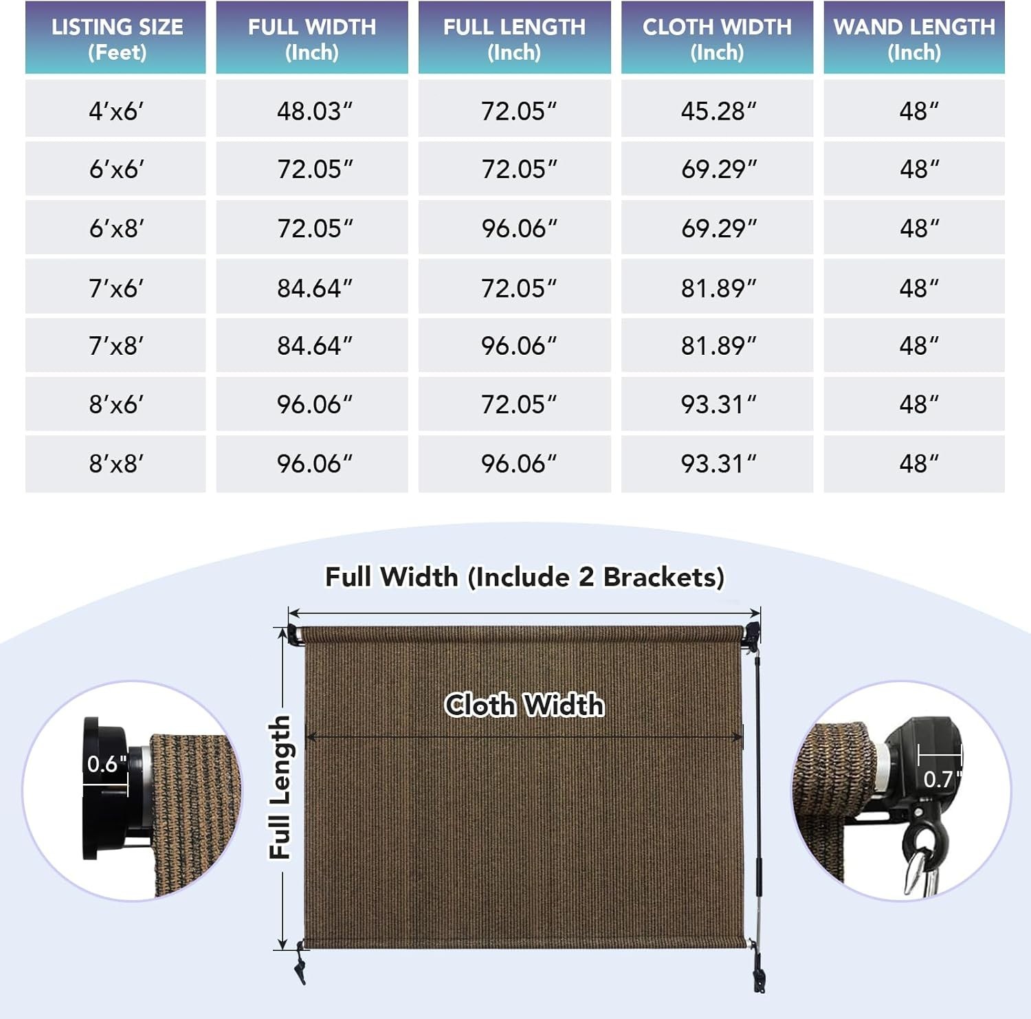 Outdoor Roller Shade Sun Blocker UV Protection Patio Porch Gazebo Mocha 8ft