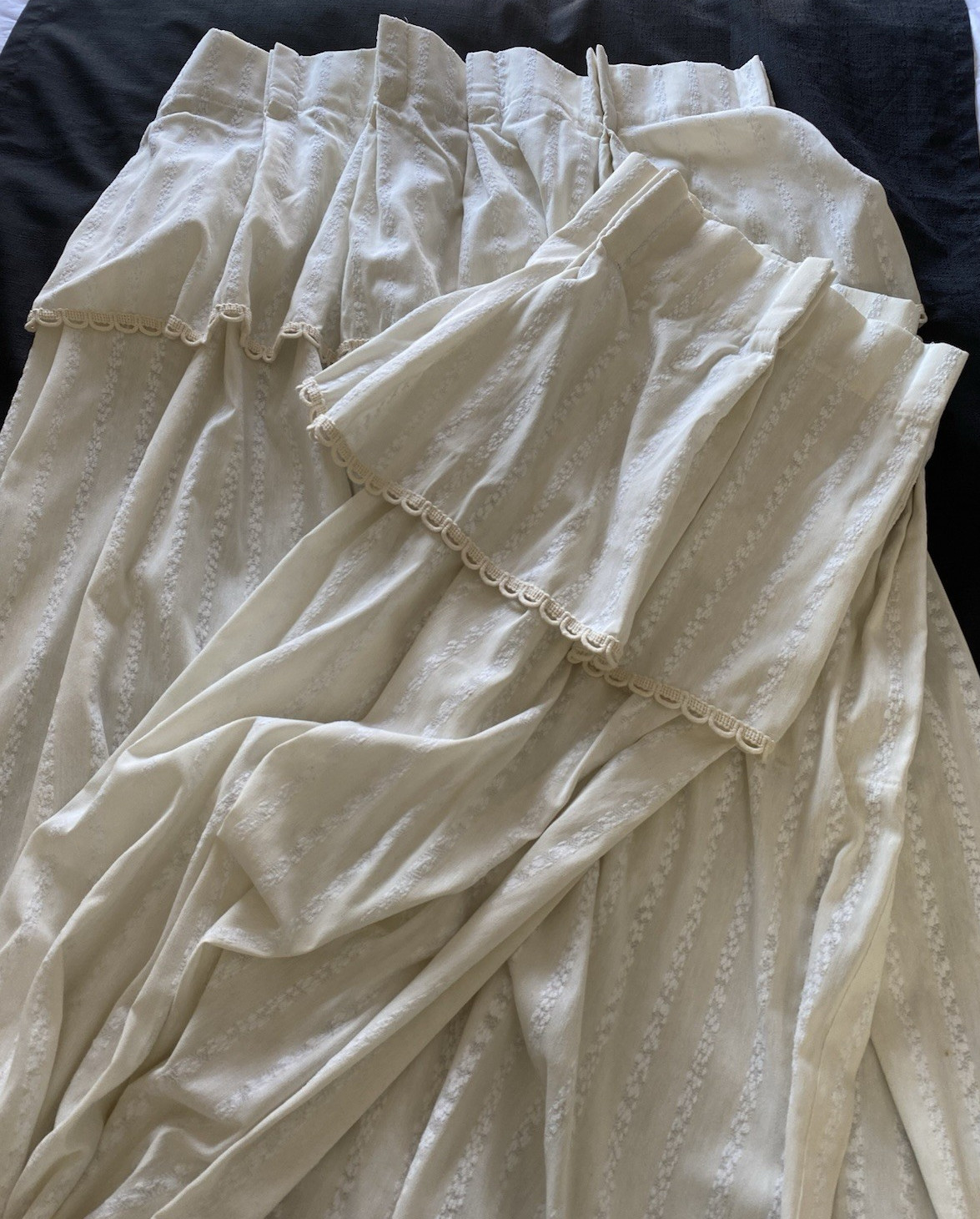2 Vintage Custom Beige & Cream Pinch Pleat Curtain PANELS 82Lx58W Pair Ruffle