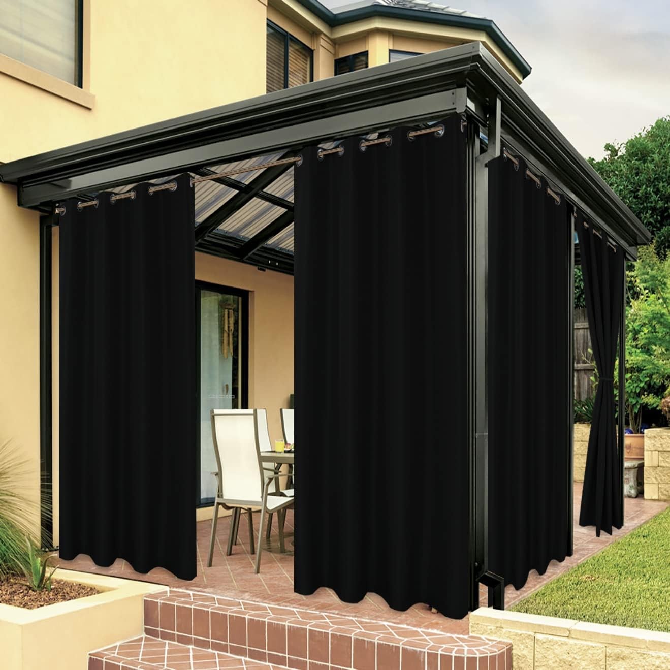 Extra Wide Waterproof Outdoor Curtains for Patio, 150×108 Inch, Black