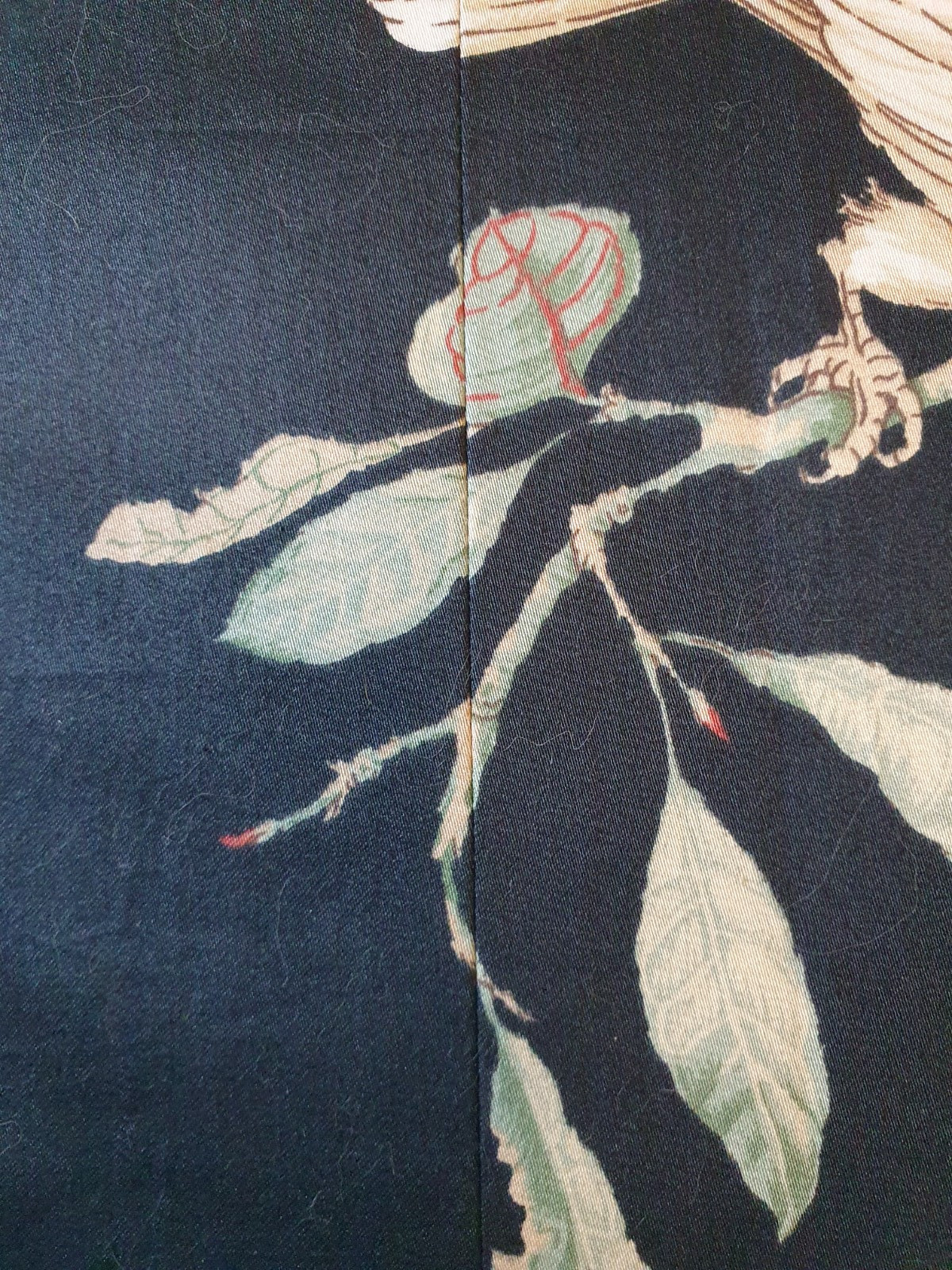 Custom Drapery Panels 2 Lined Unused Black Sateen Birds Leaves 78″x94 Each Panel
