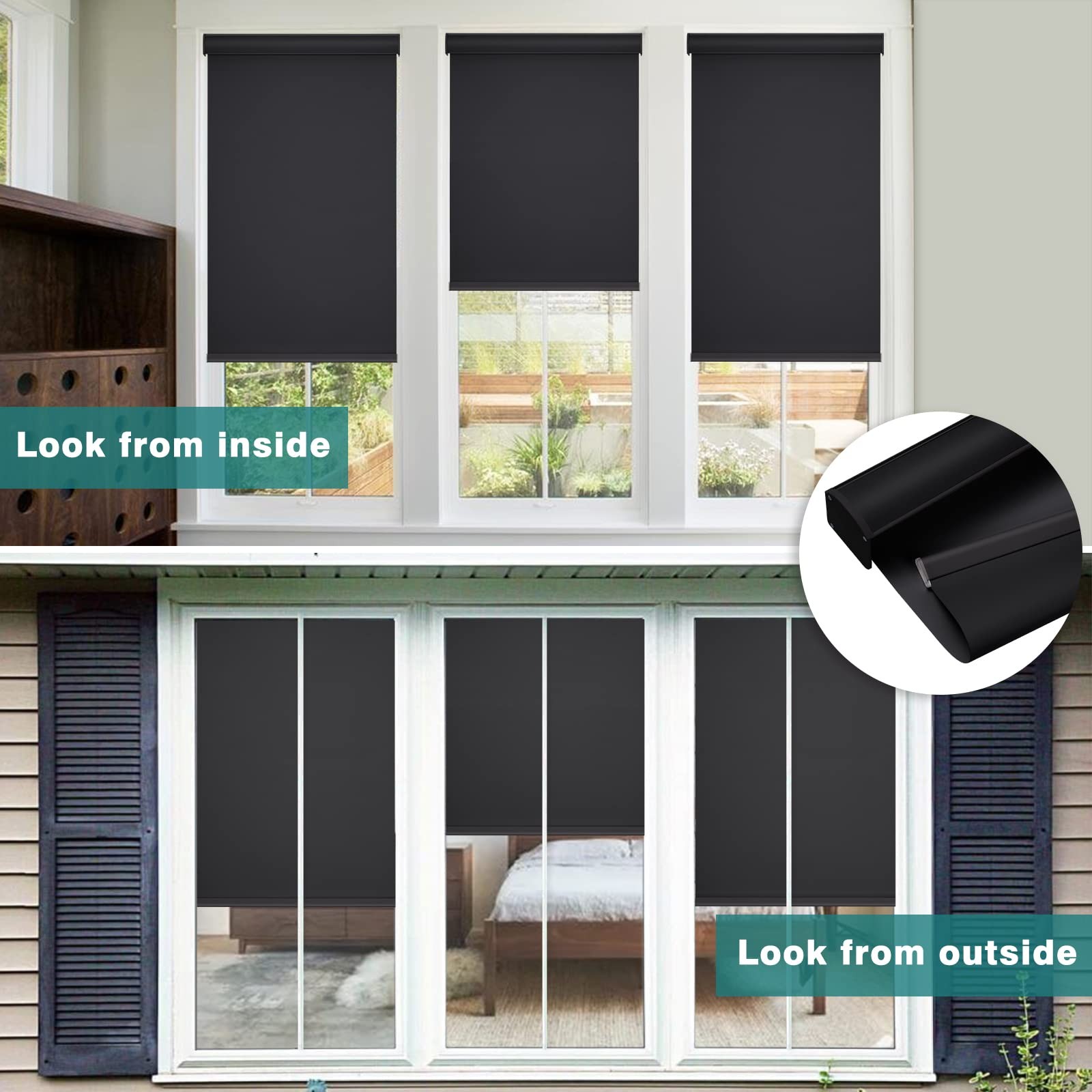 Changshade Cordless Blackout Roller Shades 28×72 Black ROL28BK72D