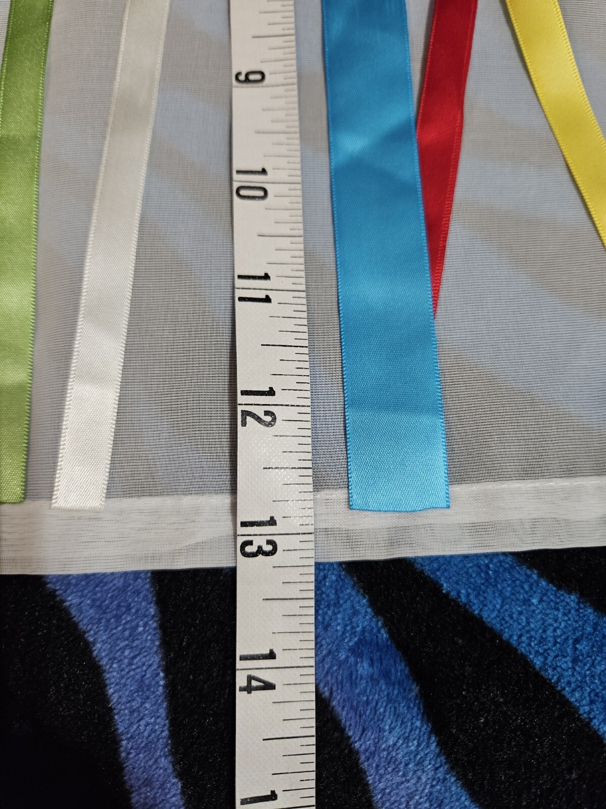 UNBRANDED, WHITE/MULTI-COLORED POLYESTER SATIN HANGING RIBBONS VALANCE 60″ WIDE